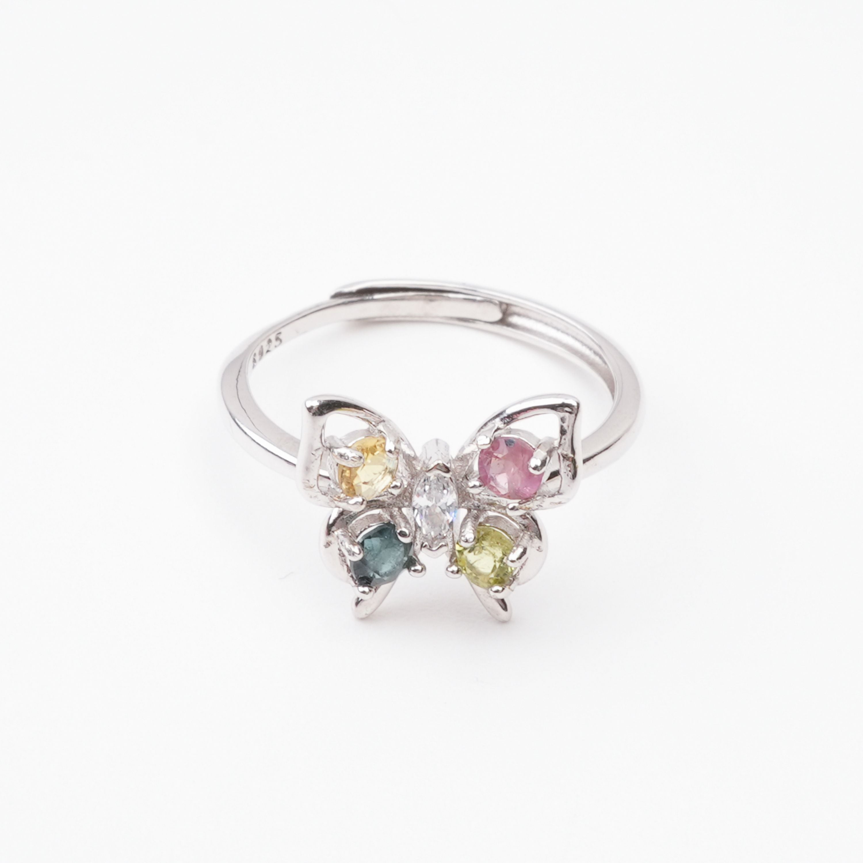 Gabriela Multicolor Tourmaline Butterfly Crystal Sterling Silver Ring