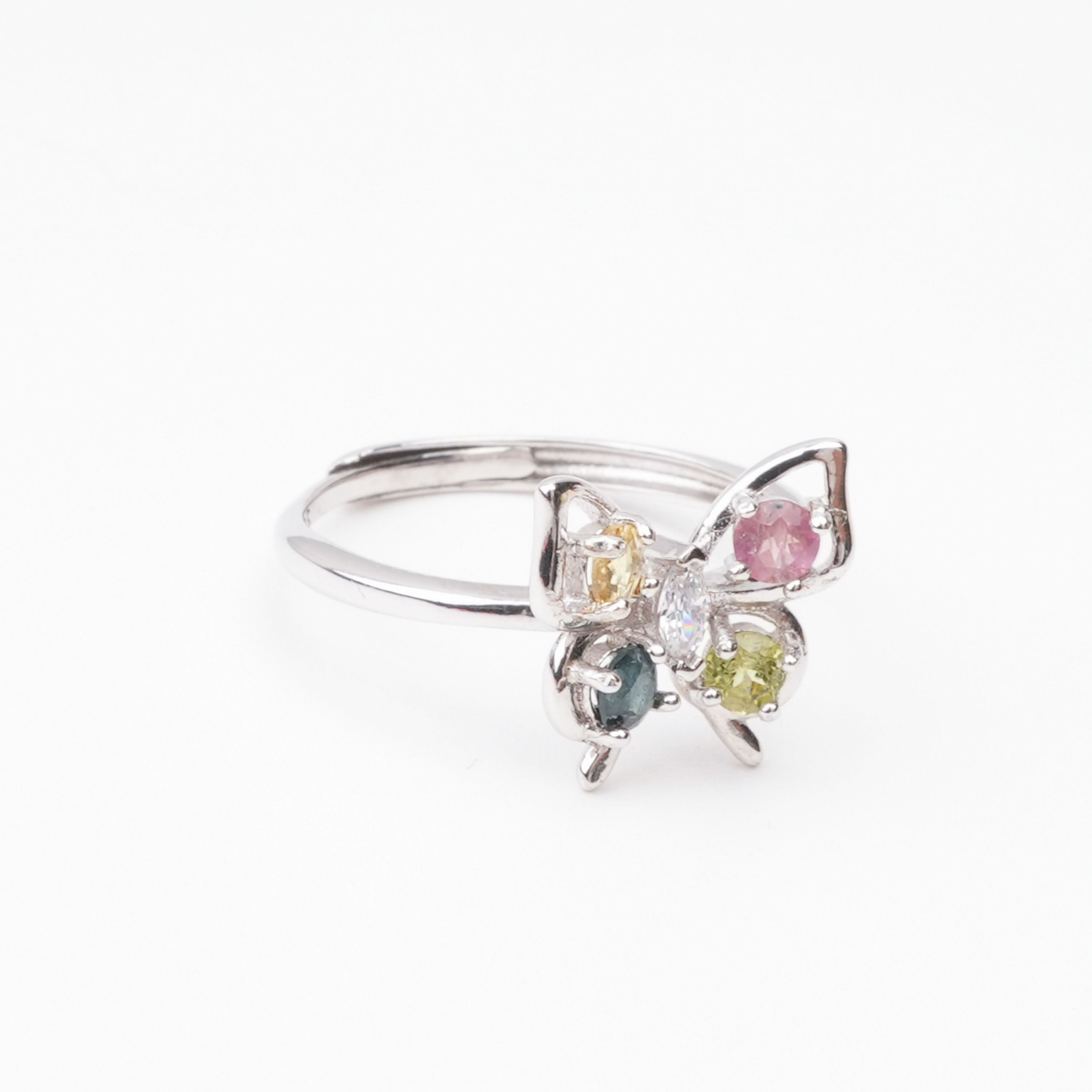 Gabriela Multicolor Tourmaline Butterfly Crystal Sterling Silver Ring