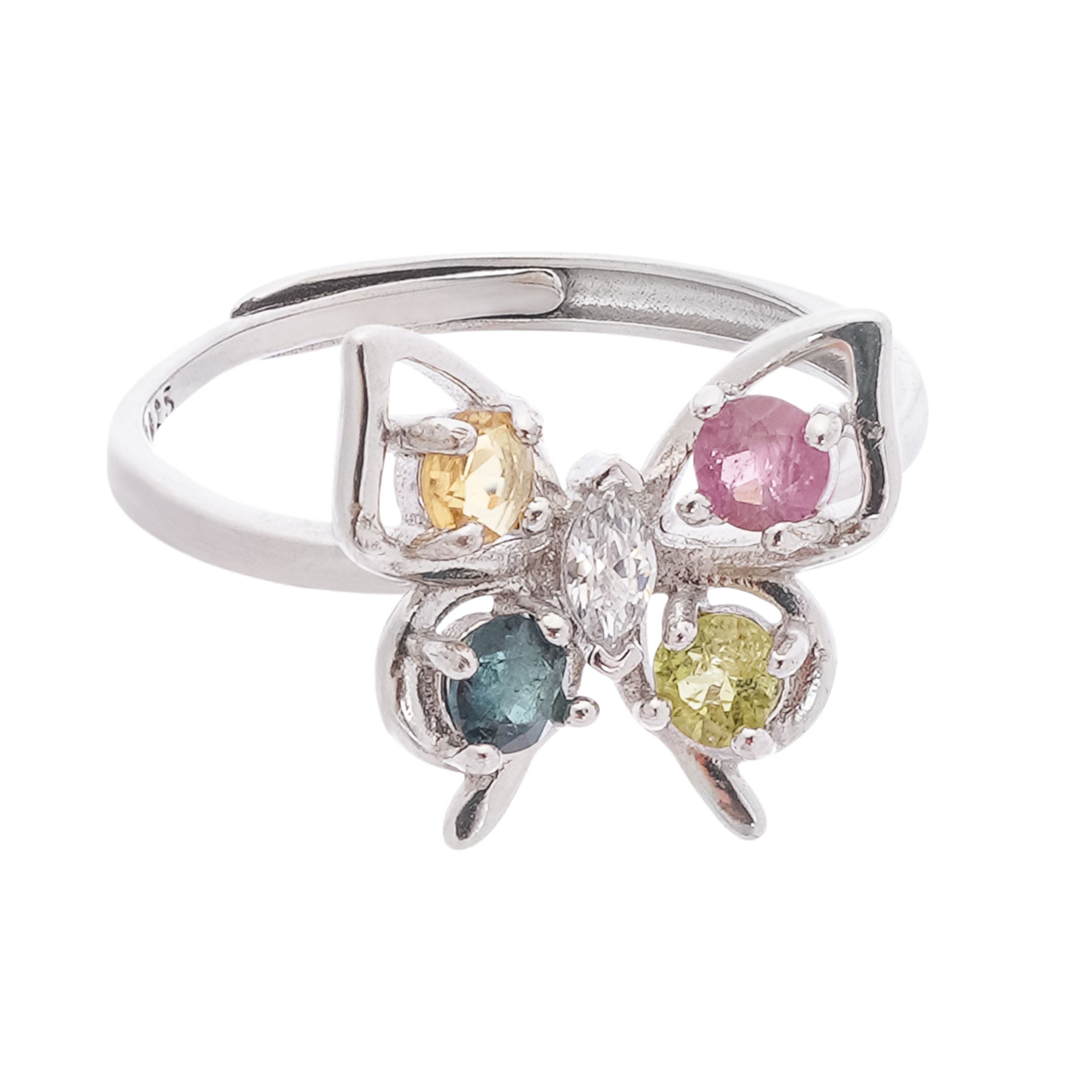Gabriela Multicolor Tourmaline Butterfly Crystal Sterling Silver Ring