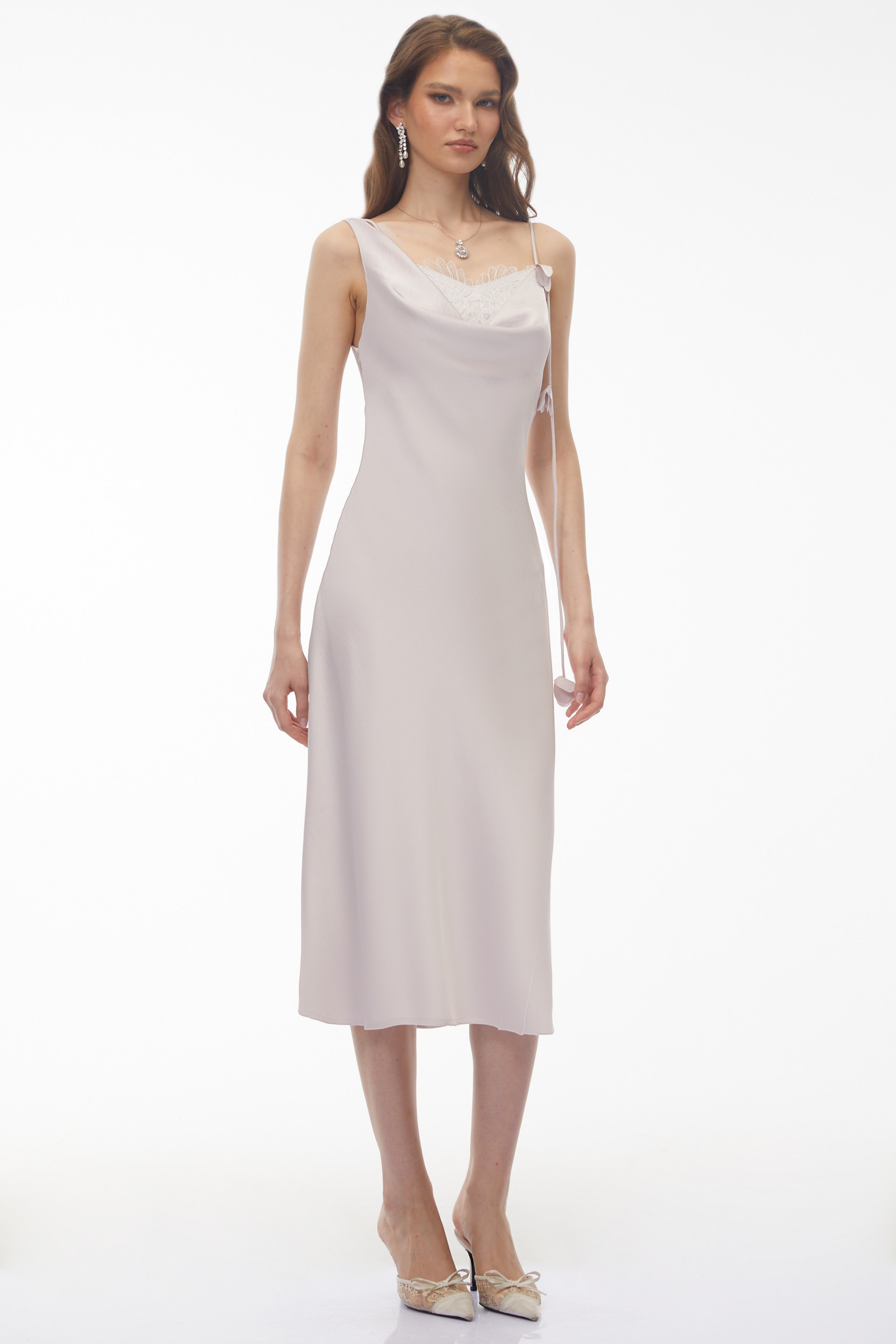 Giuliana Lavender Purple Cowl Neck Floral Print Midi Dress