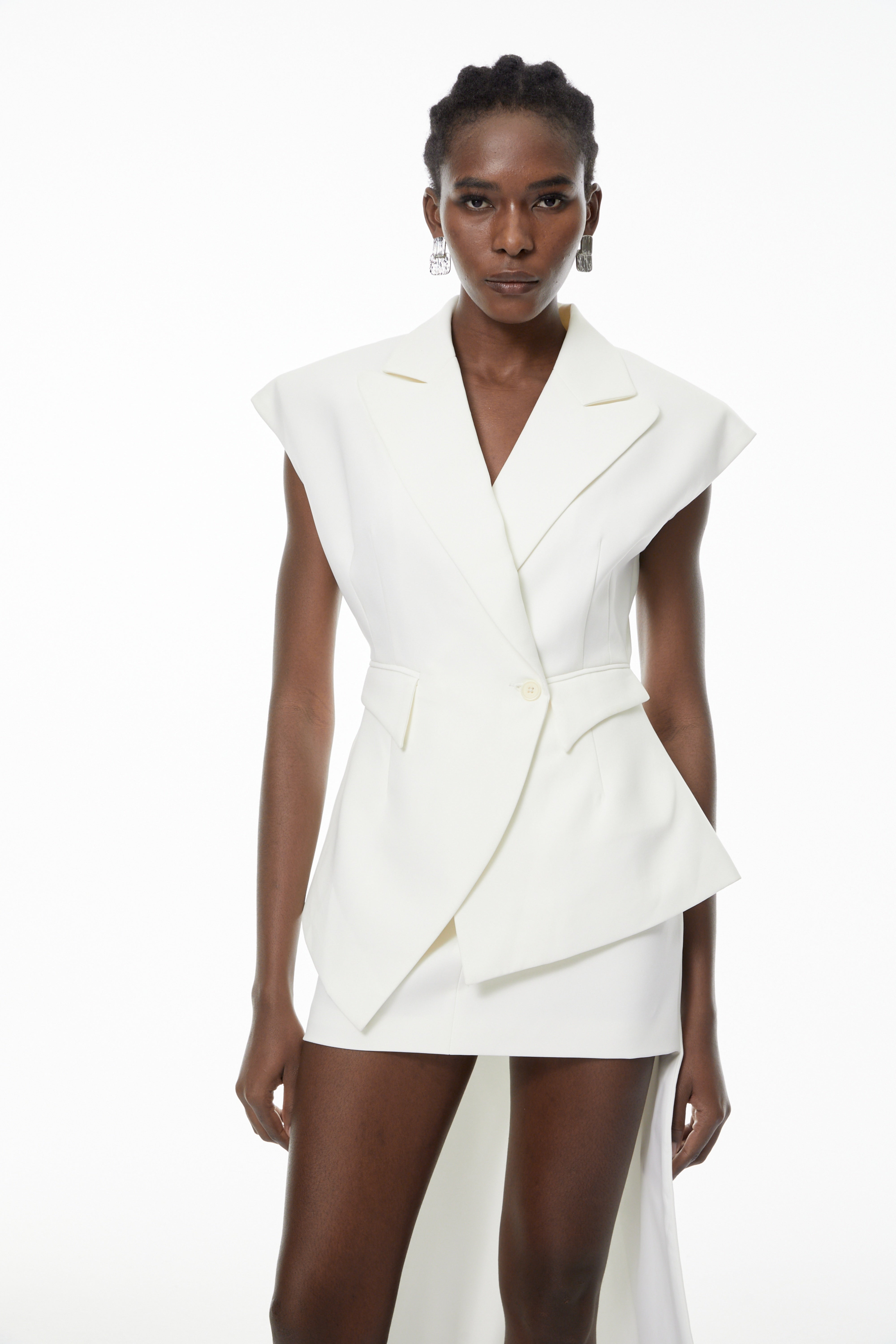 Grace White Asymmetrical Blazer & Skirt Set