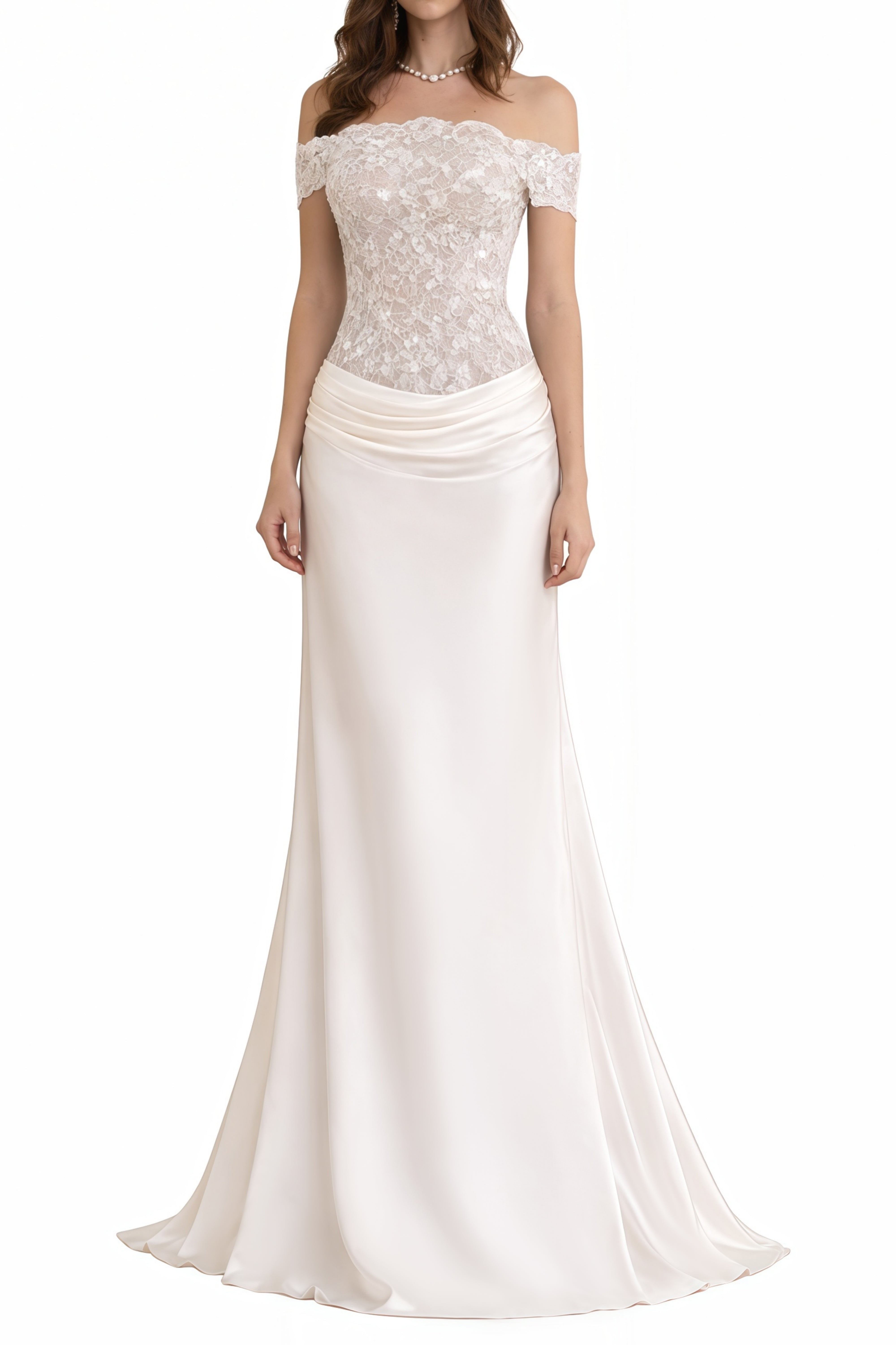 Grace White Satin Maxi Dress with Lace Panels