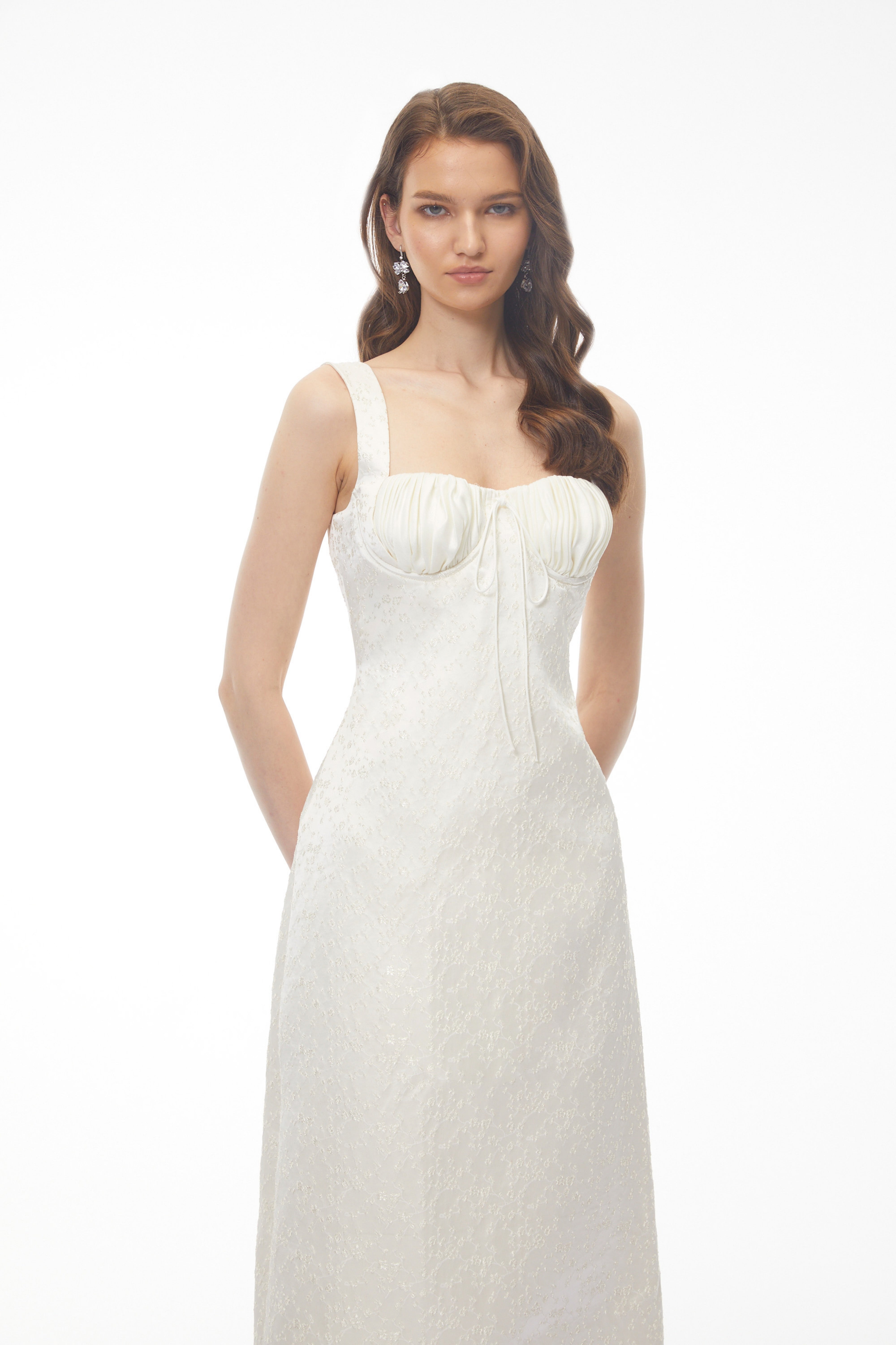 Greta Ivory Sweetheart Embroidered Midi Dress