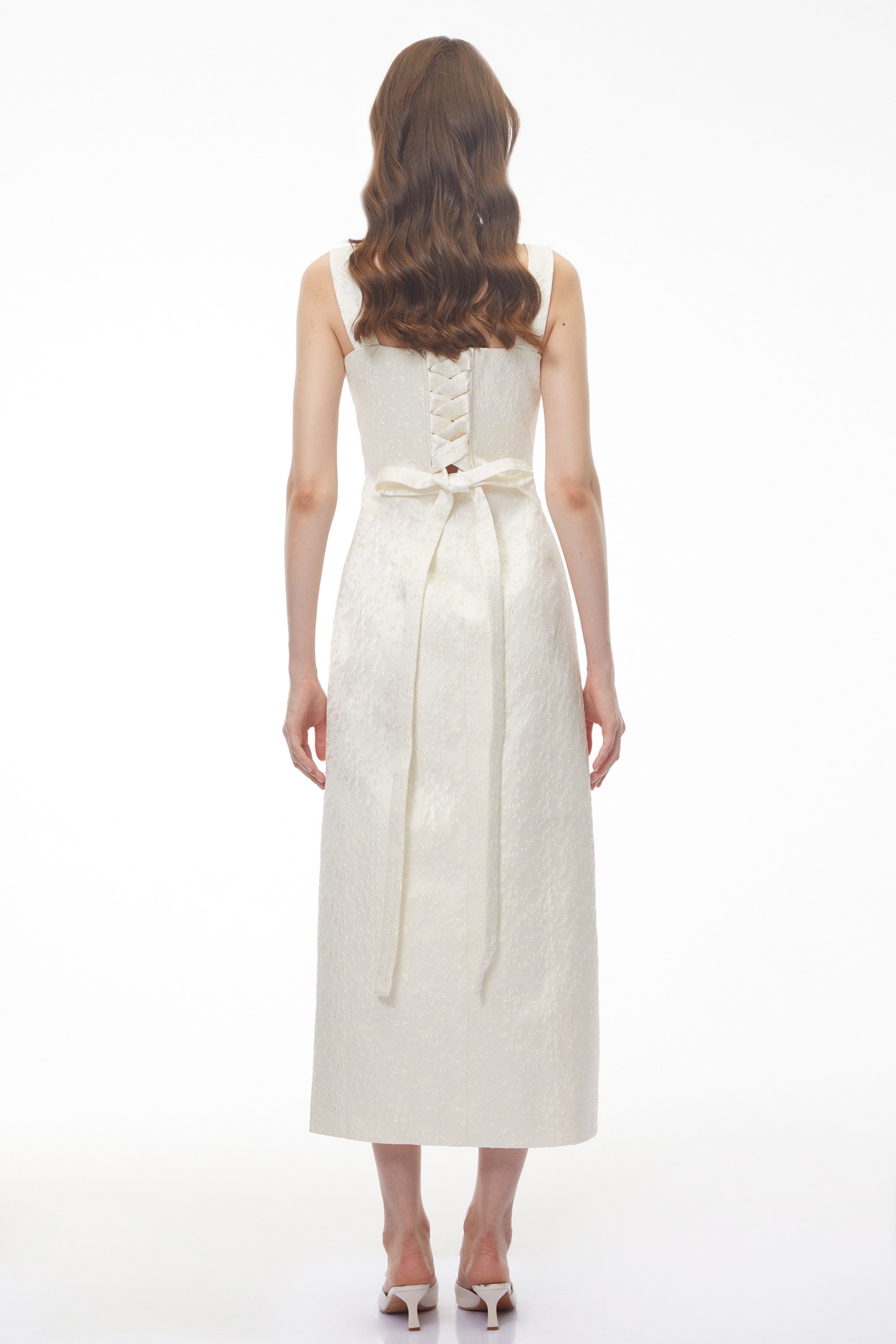 Greta Ivory Sweetheart Embroidered Midi Dress