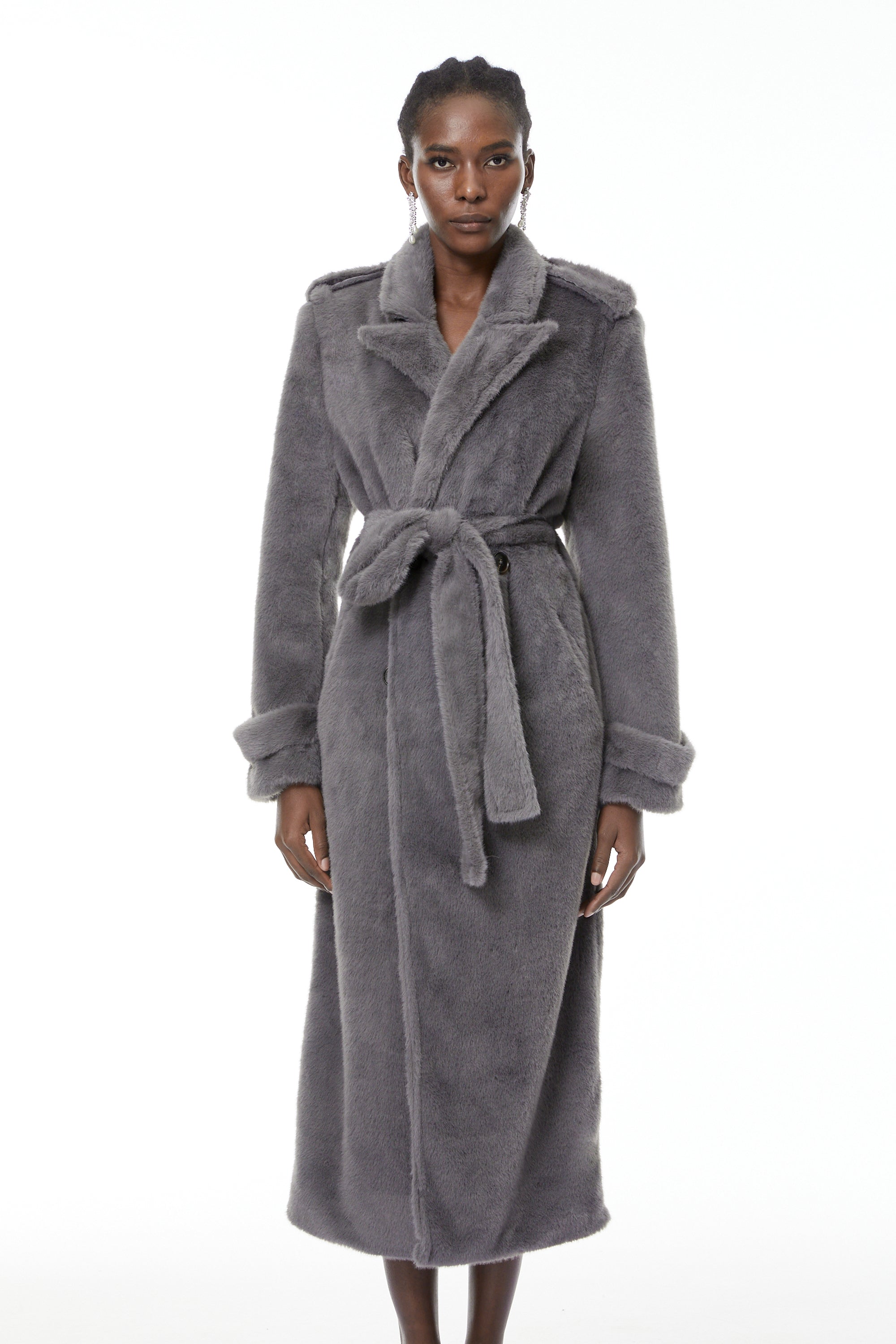 Gugulethu Grey Faux Fur Long Coat