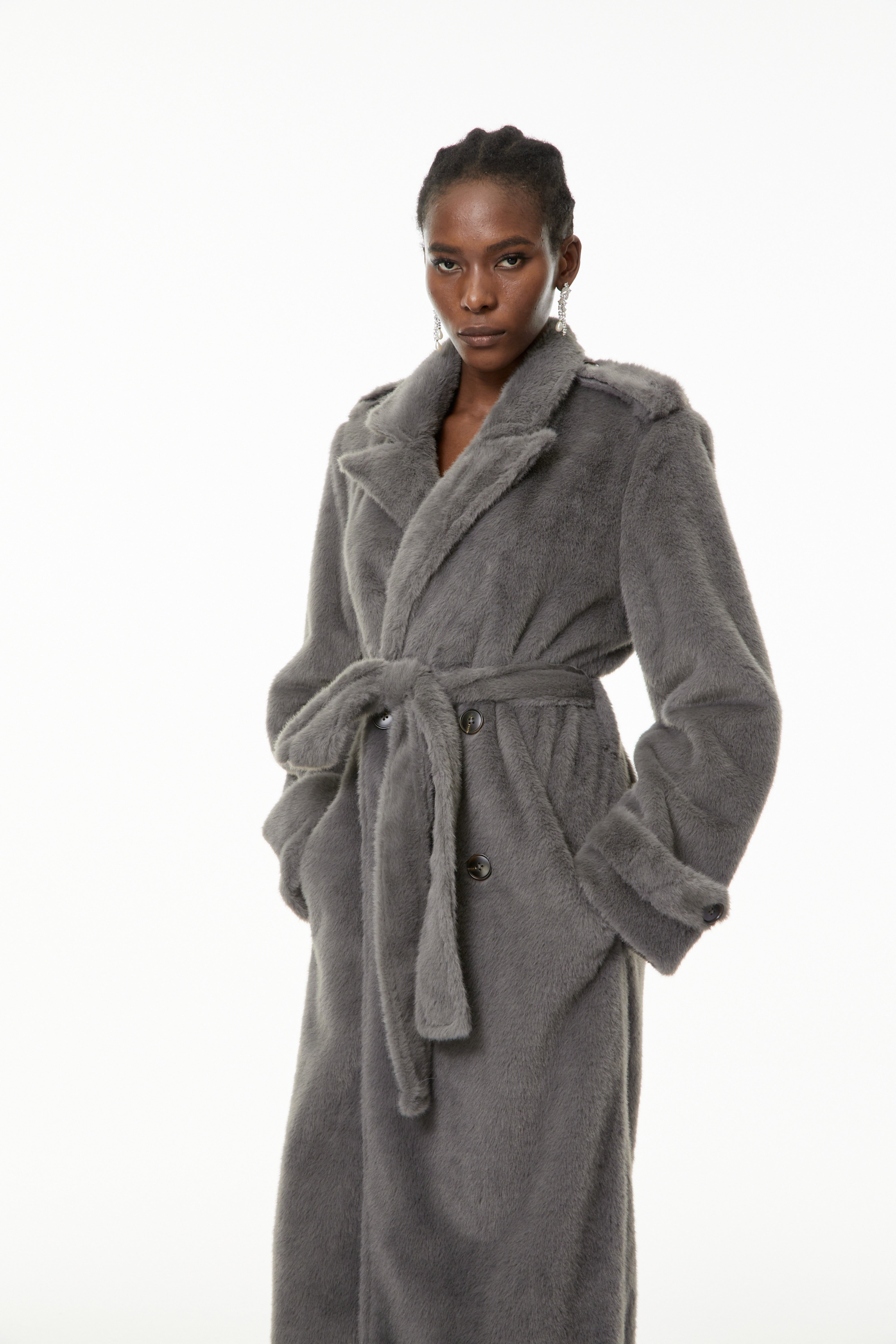 Gugulethu Grey Faux Fur Long Coat