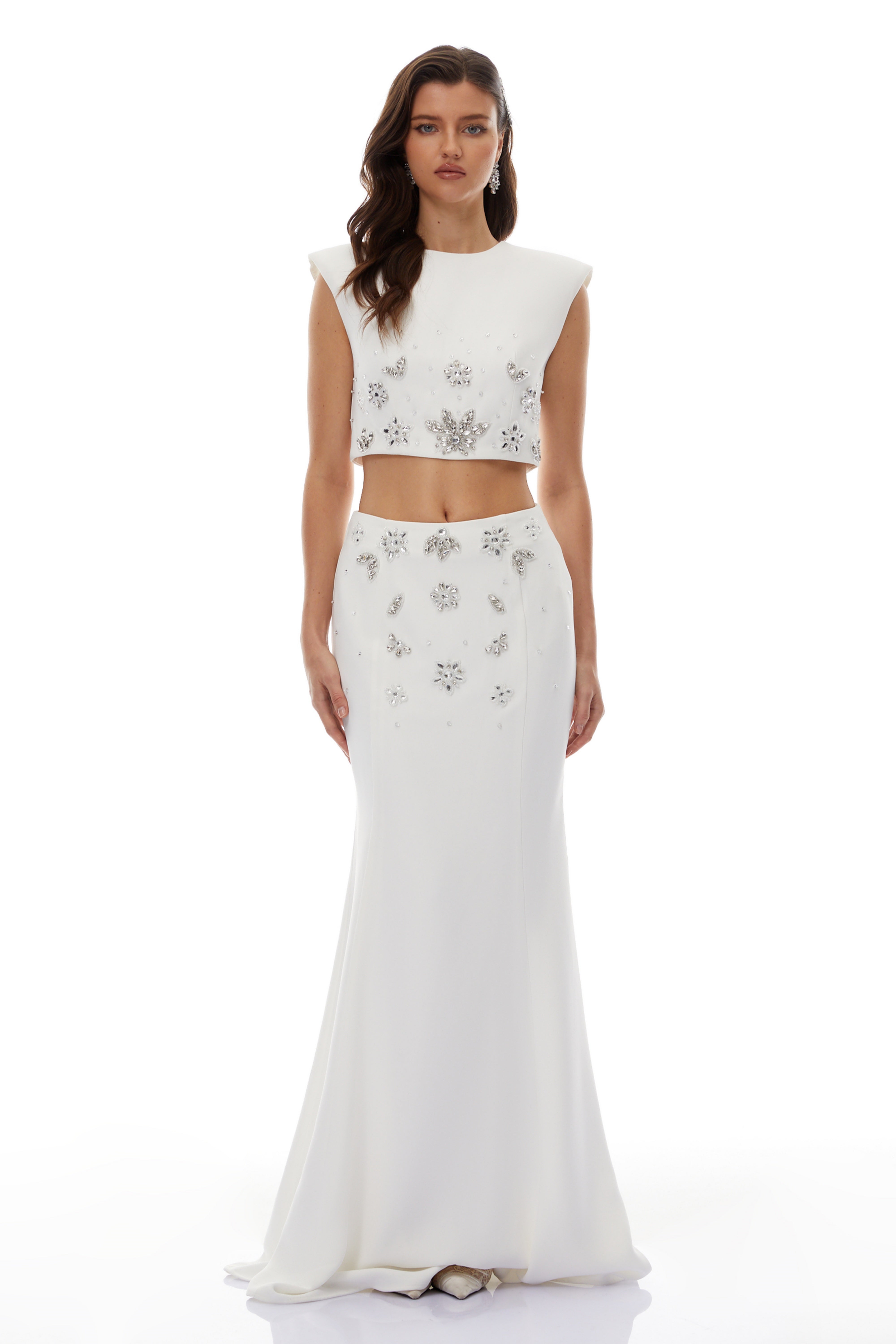 Gundula White Embellished Top & Skirt Set