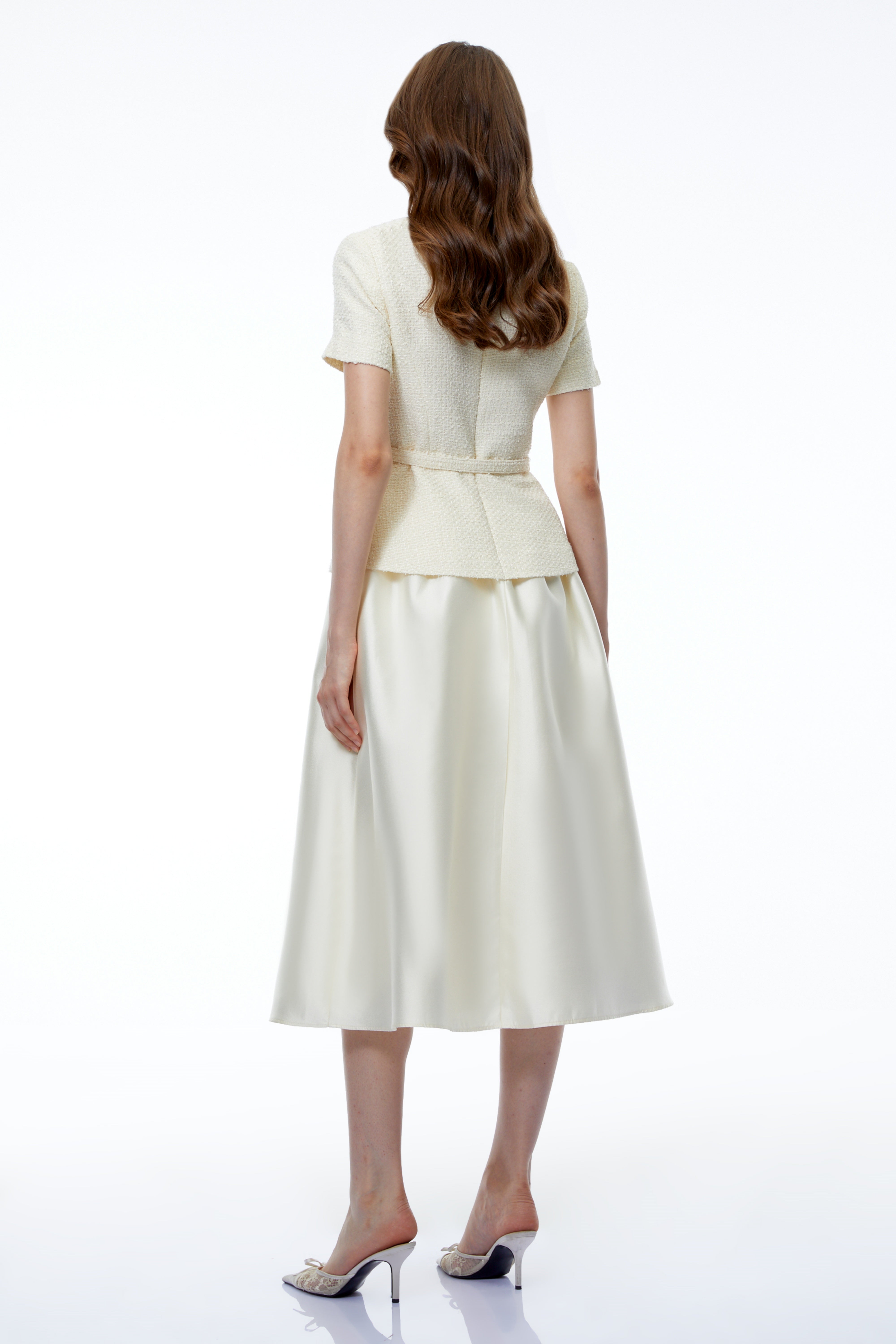 Gunilla White Tweed Midi Dress with Bow