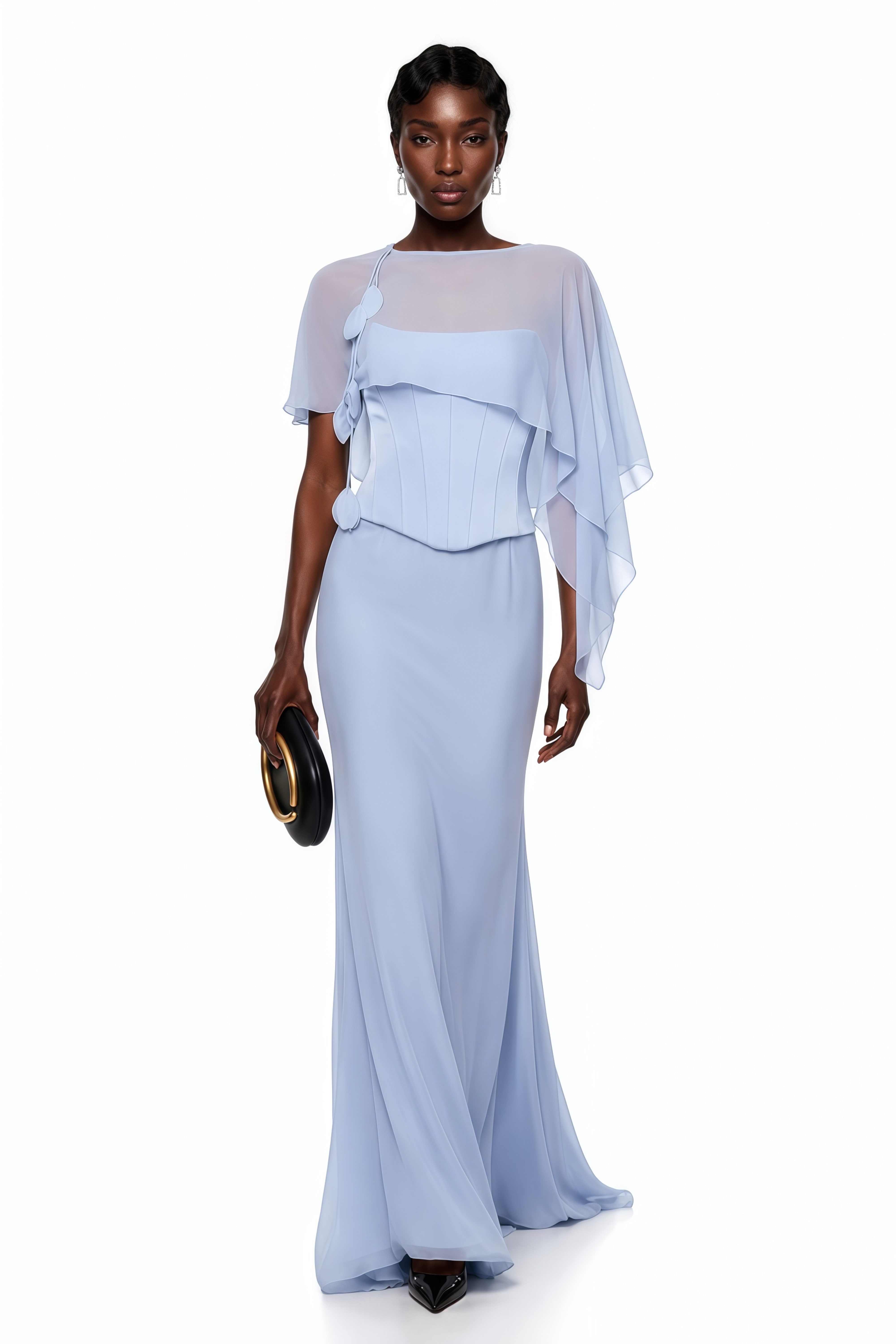 Gwendolyn Blue Corset Top & Skirt Set With Scarf
