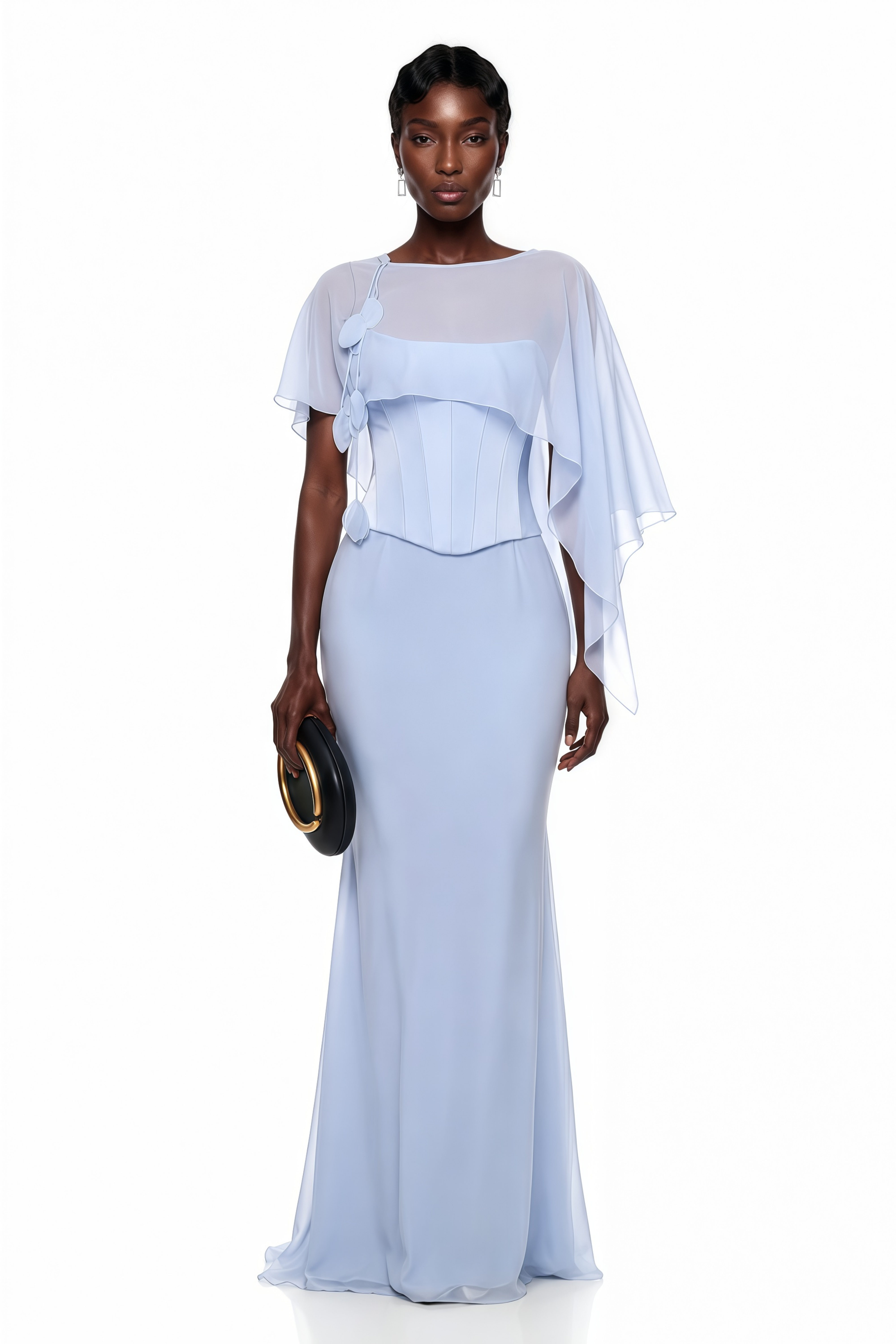Gwendolyn Blue Corset Top & Skirt Set With Scarf