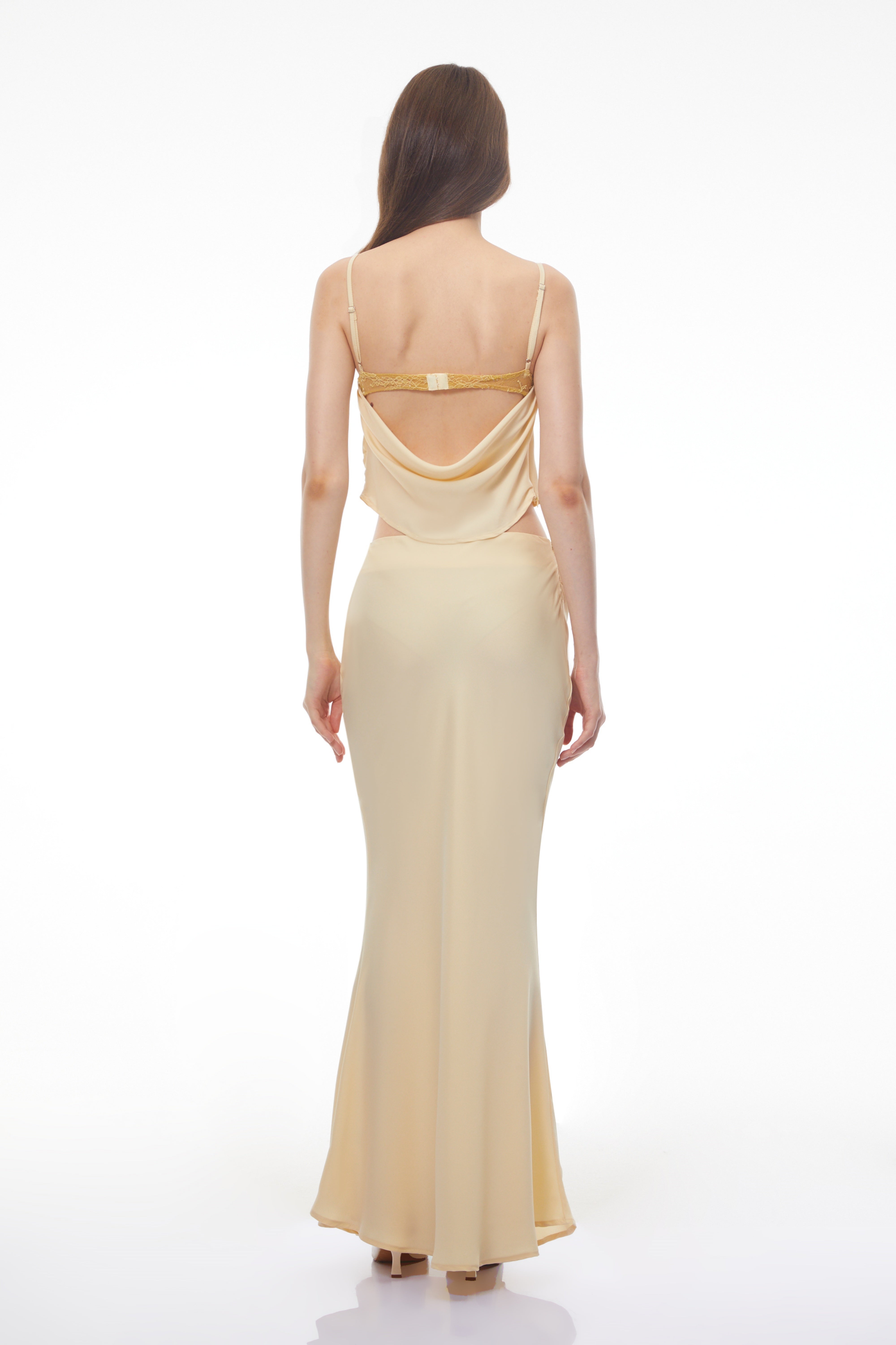 Gwendolyn Yellow Ruched Top & High Waisted Skirt Set
