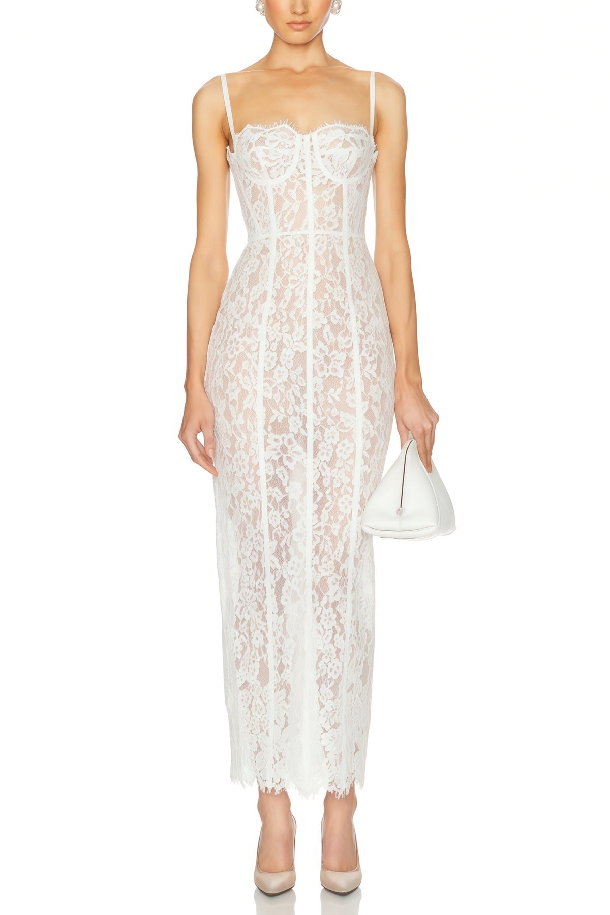 Giorgia White Floral Lace Corset Maxi Dress, S / White