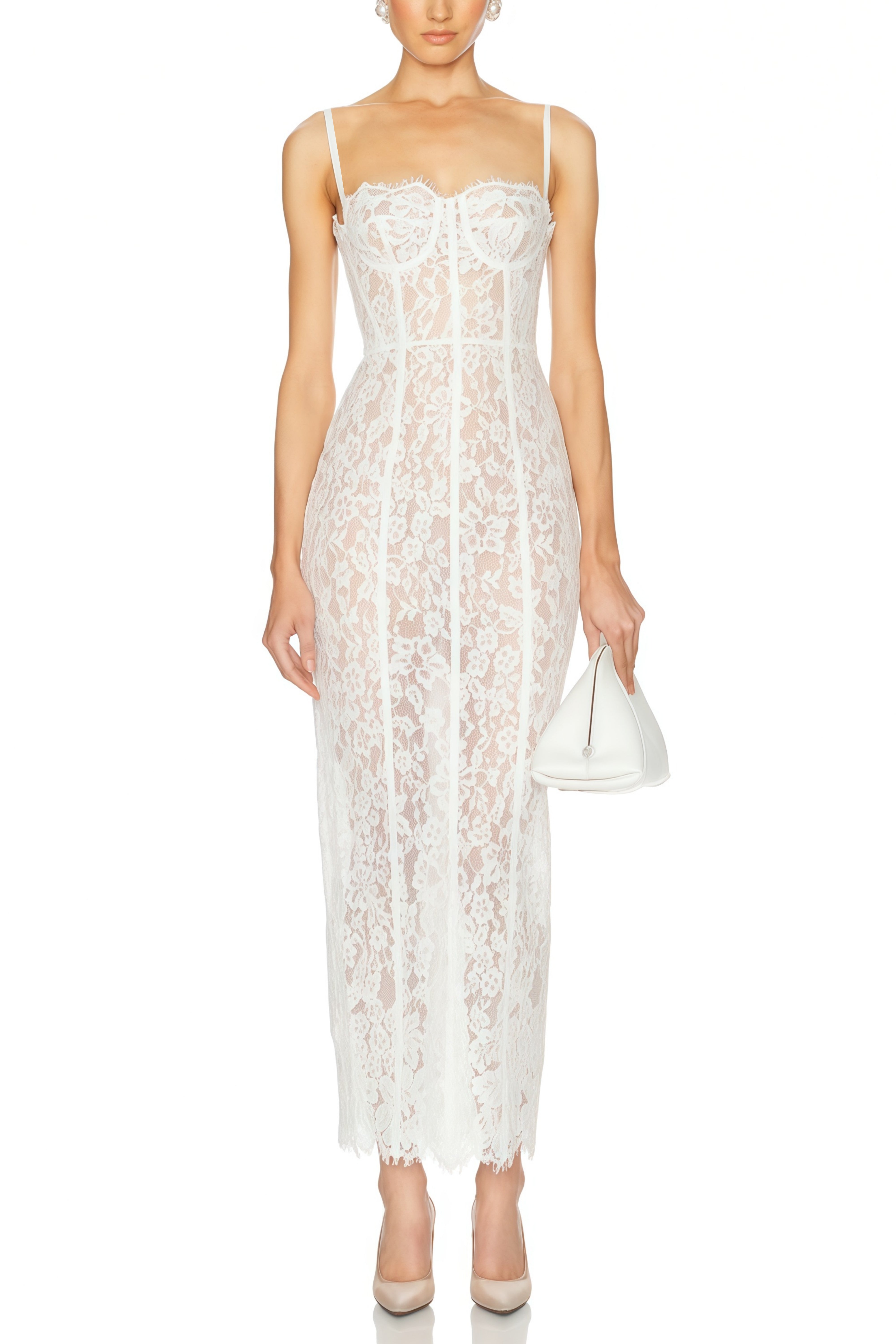 White Floral Lace Corset Maxi Dress