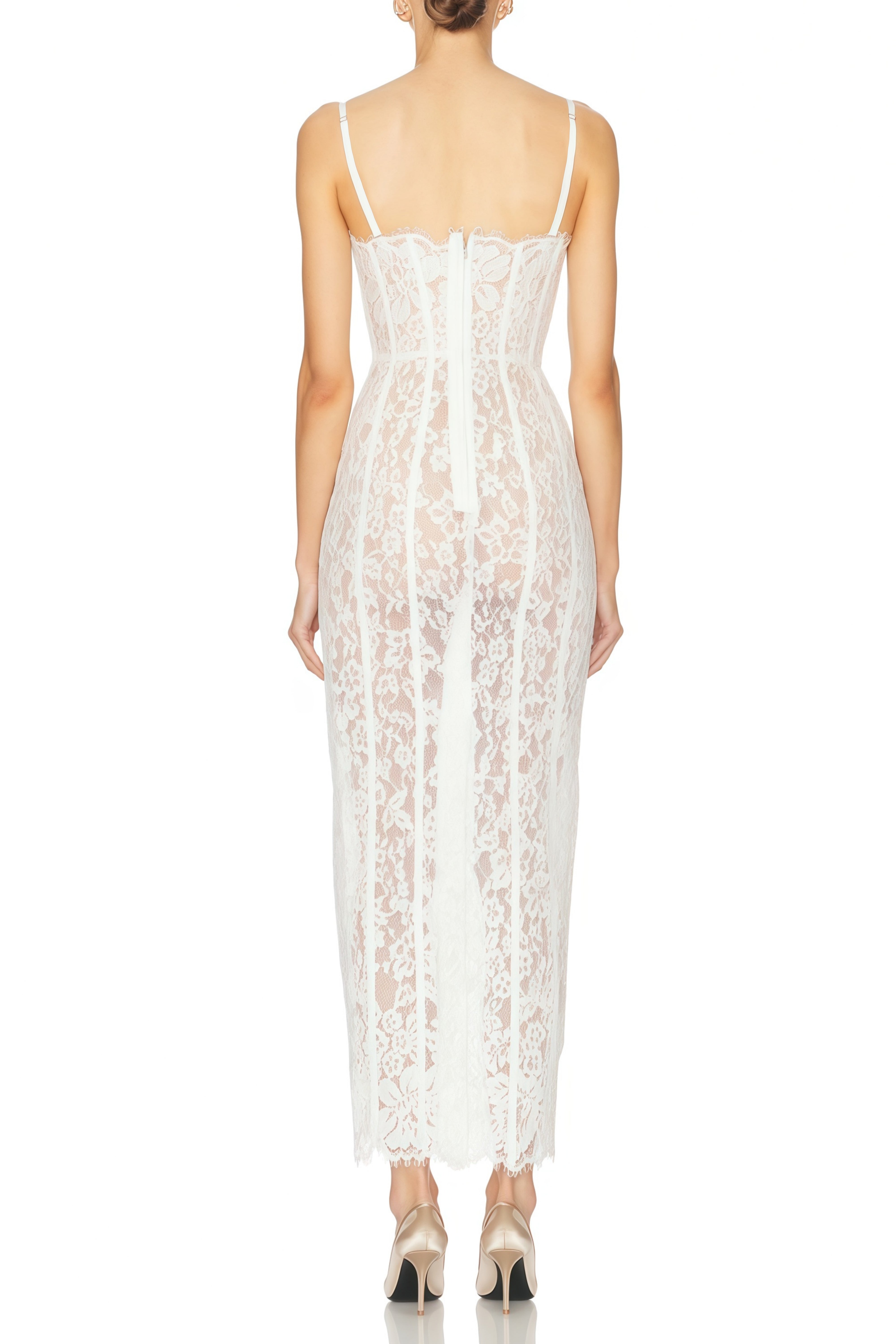 White Floral Lace Corset Maxi Dress