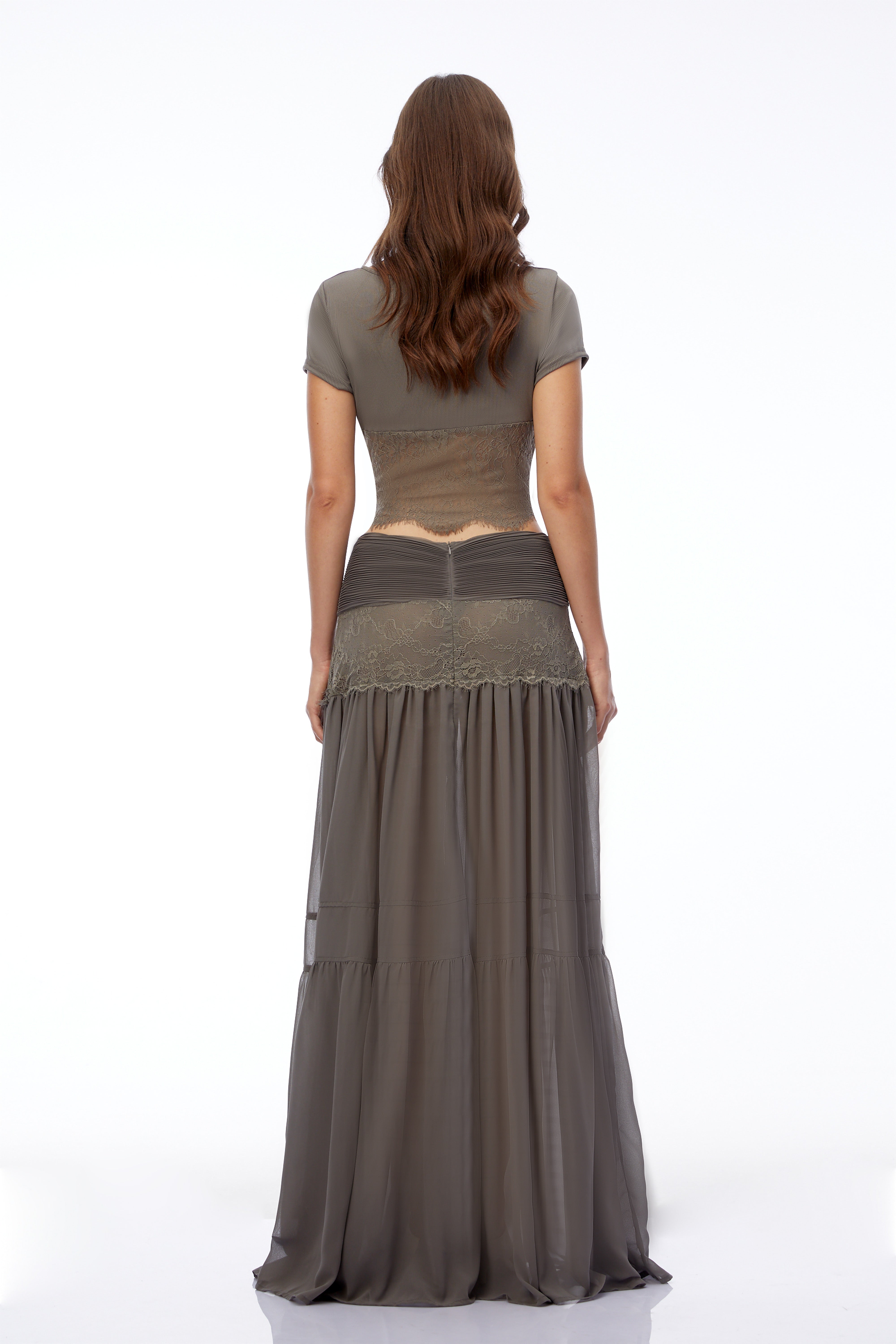 Haast Grey Knit Top & Lace Panel Skirt Set