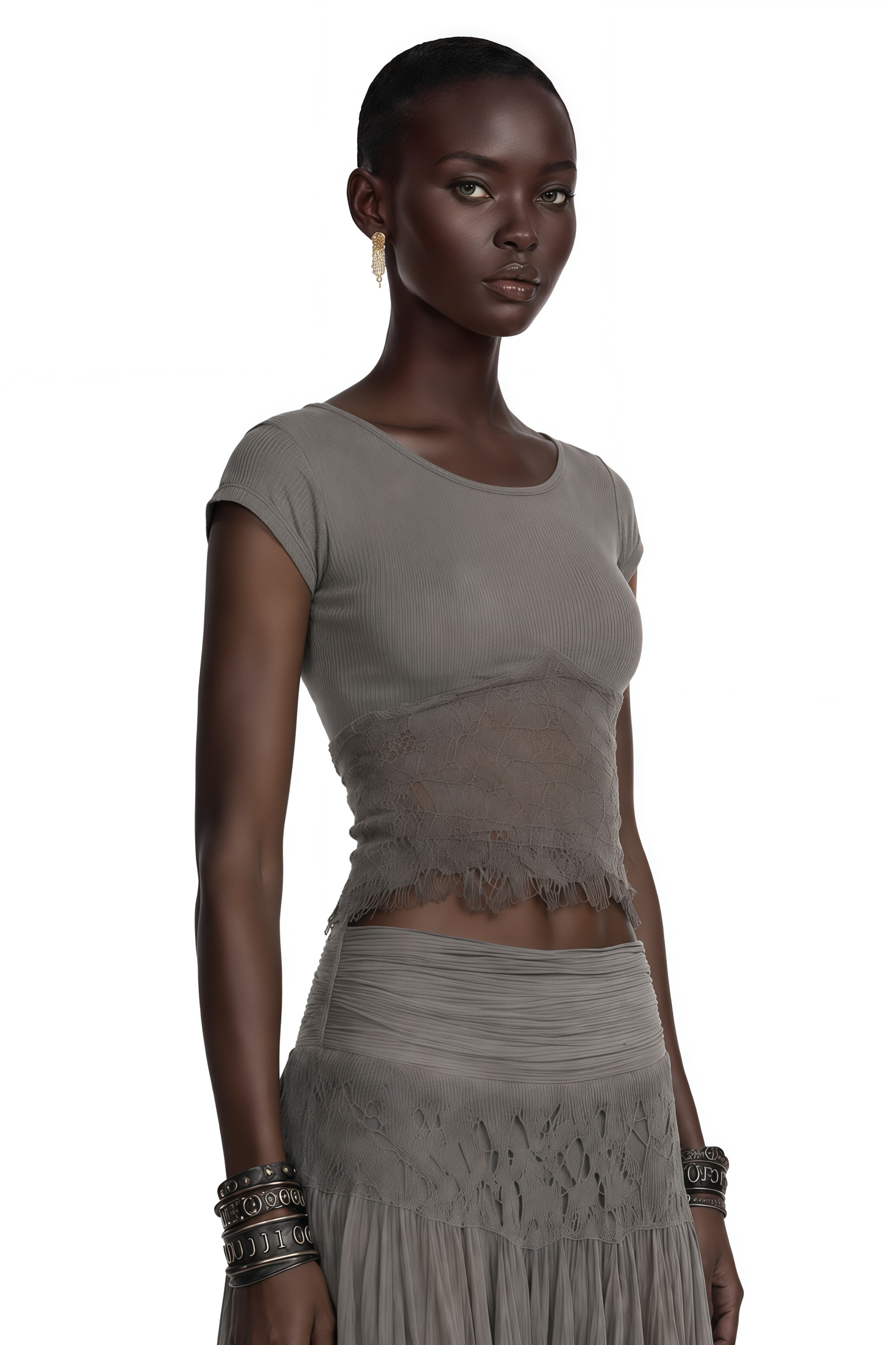 Haast Grey Knit Top & Lace Panel Skirt Set