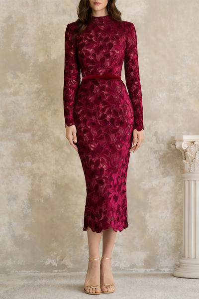 Hafdis Red Floral Embroidered Midi Dress
