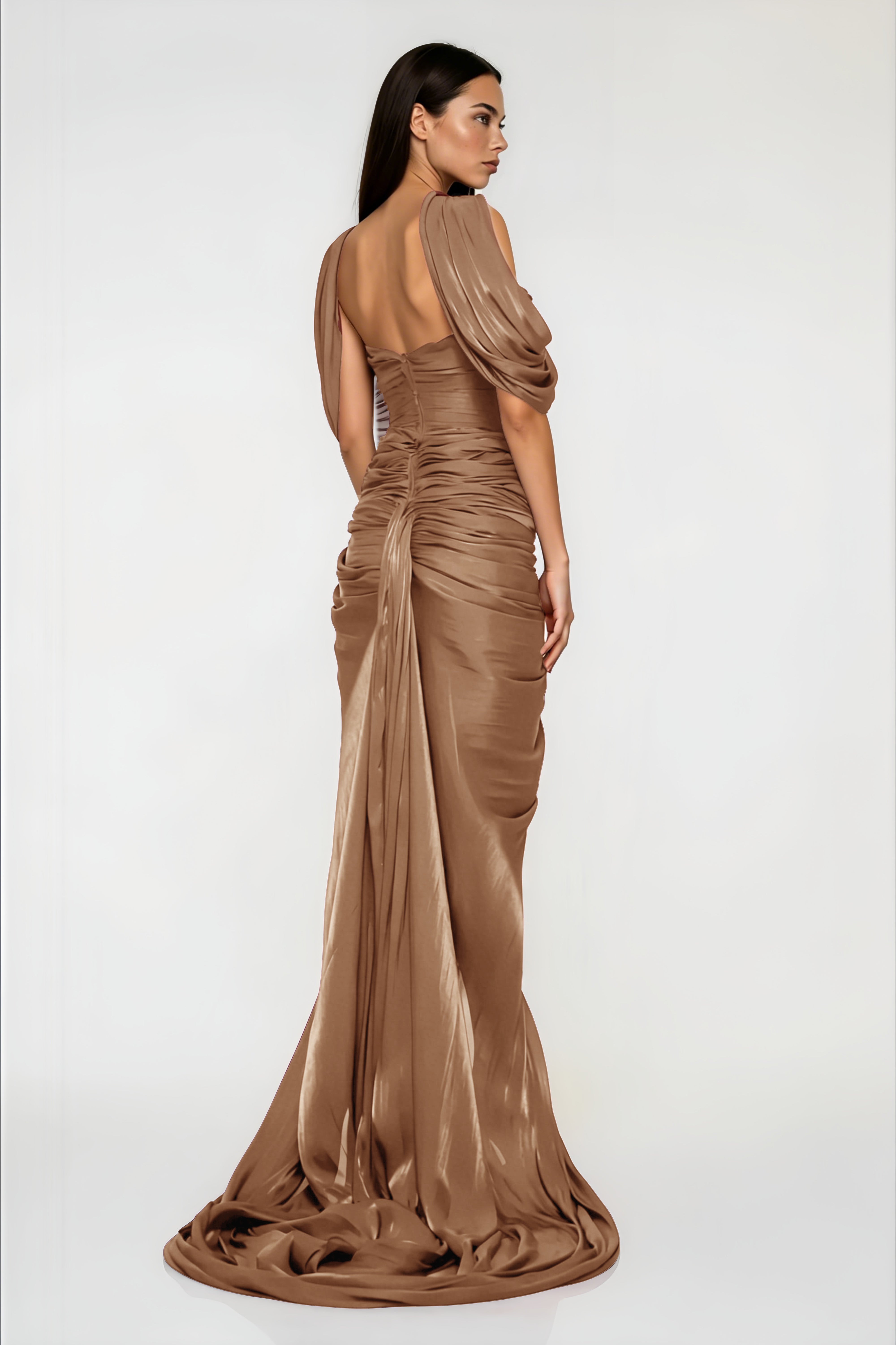 Robe longue drapée asymétrique Hazel Gold