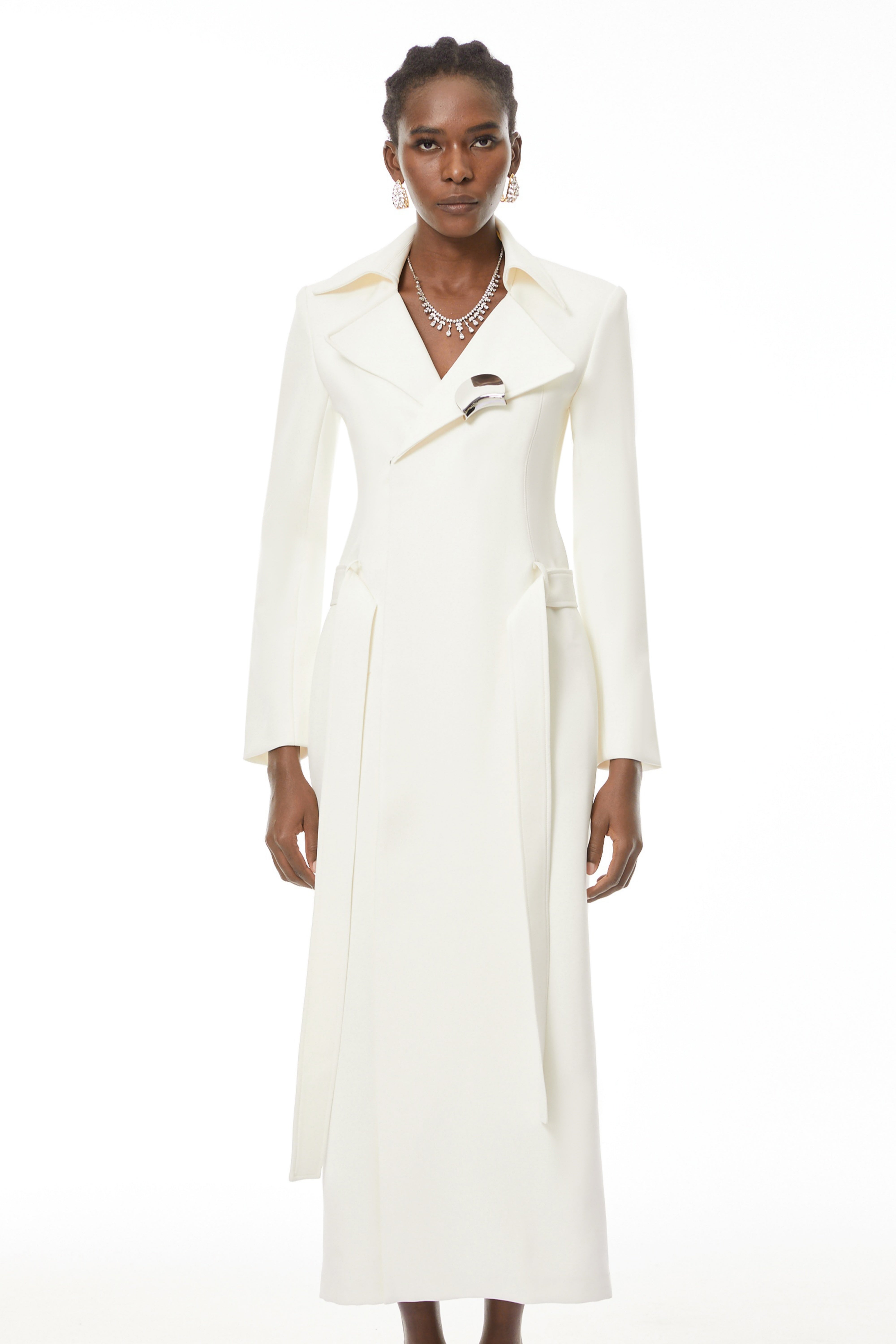 Hazel White Embellished Long Coat