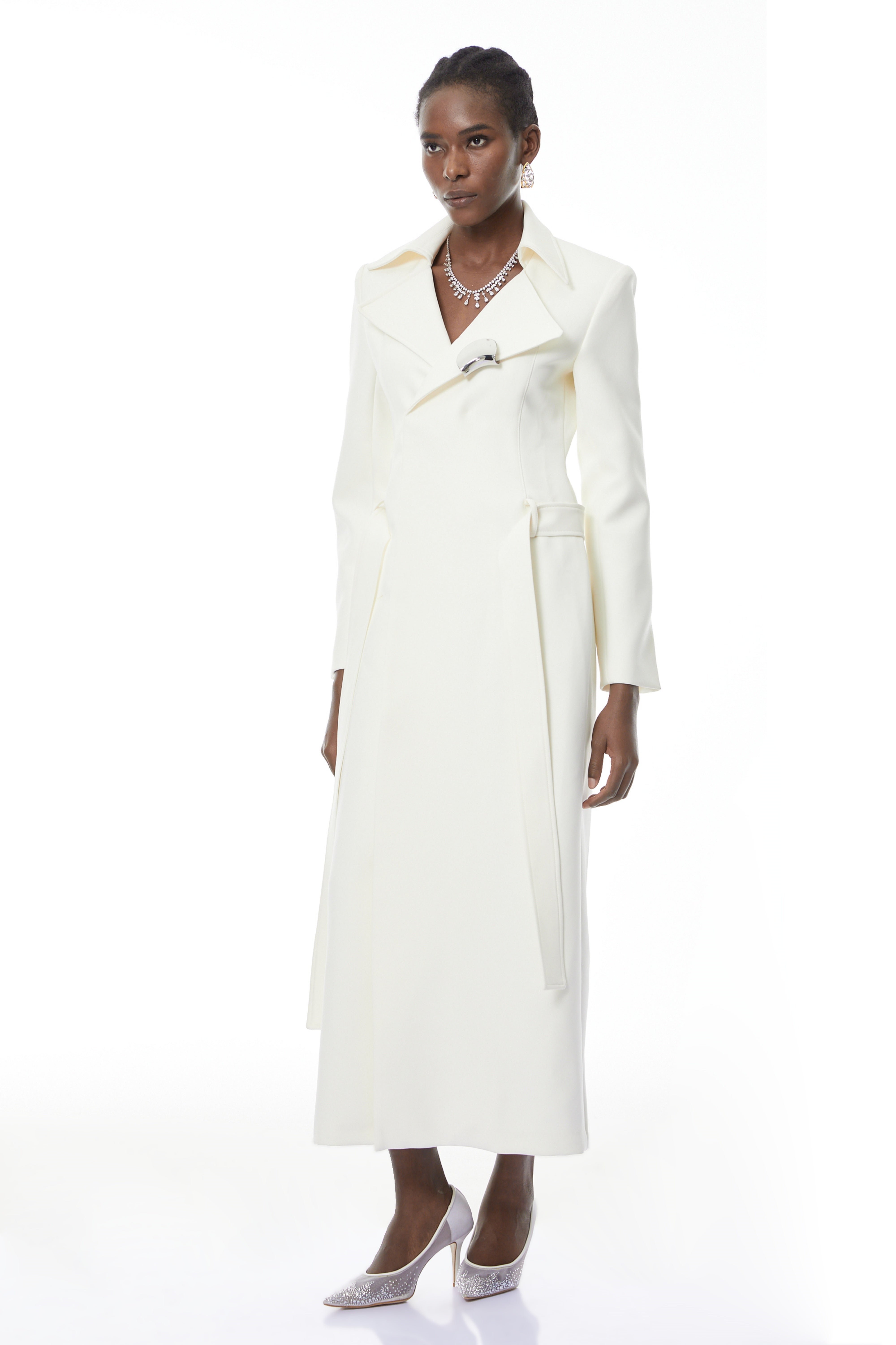 Hazel White Embellished Long Coat