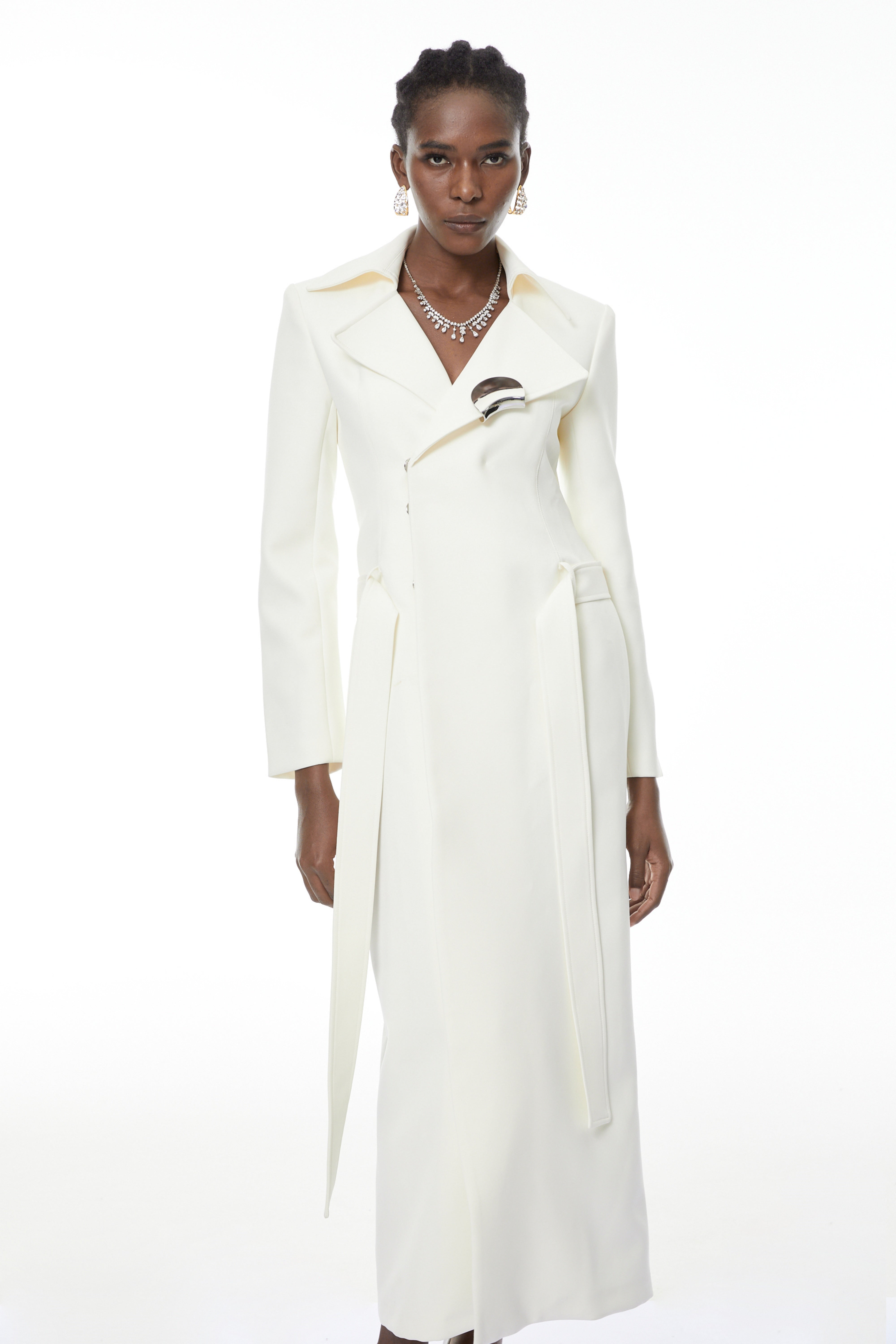 Hazel White Embellished Long Coat