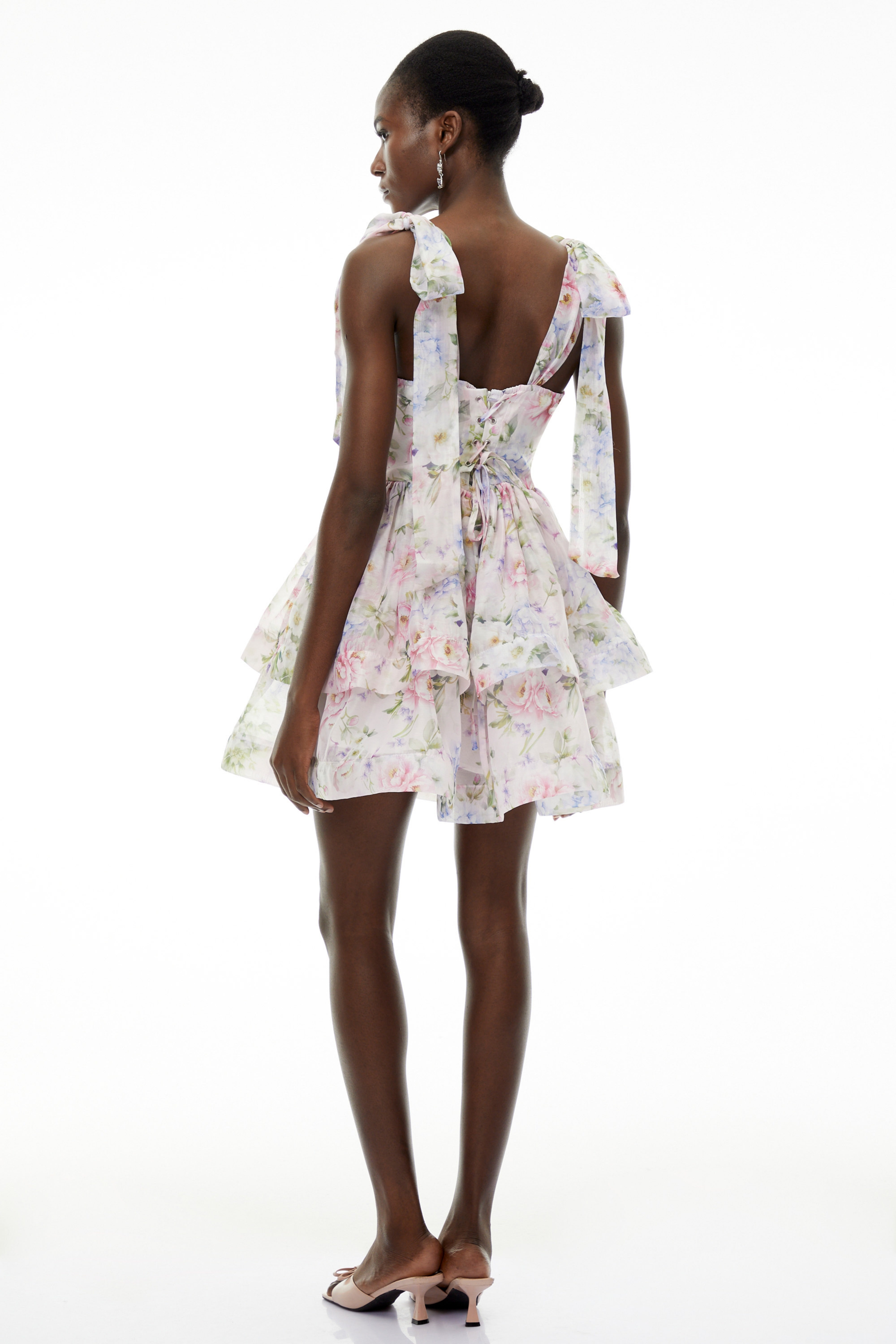 Hélène Multicolor Pink Floral Print Flounced Mini Dress