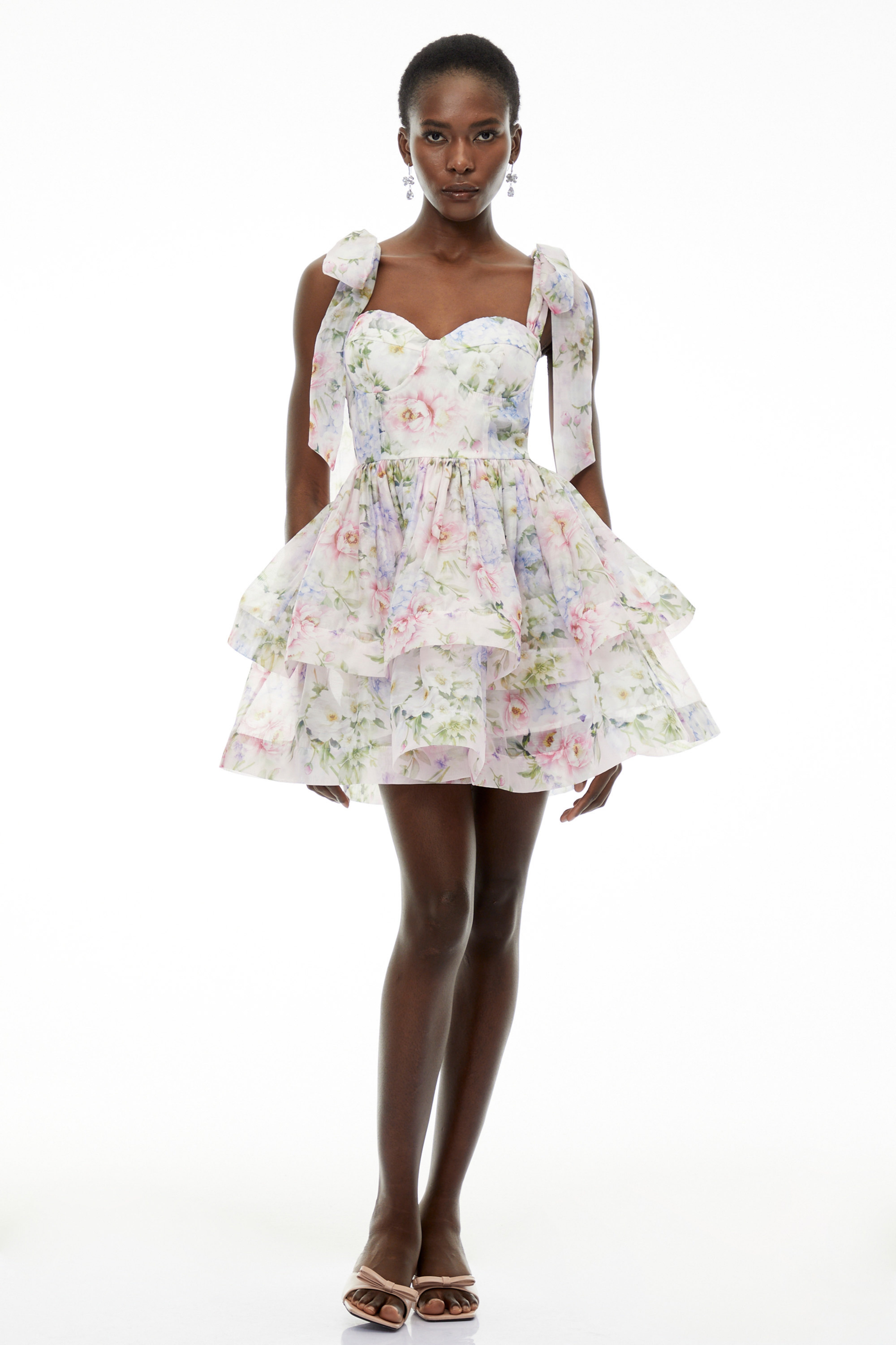 Hélène Multicolor Pink Floral Print Flounced Mini Dress