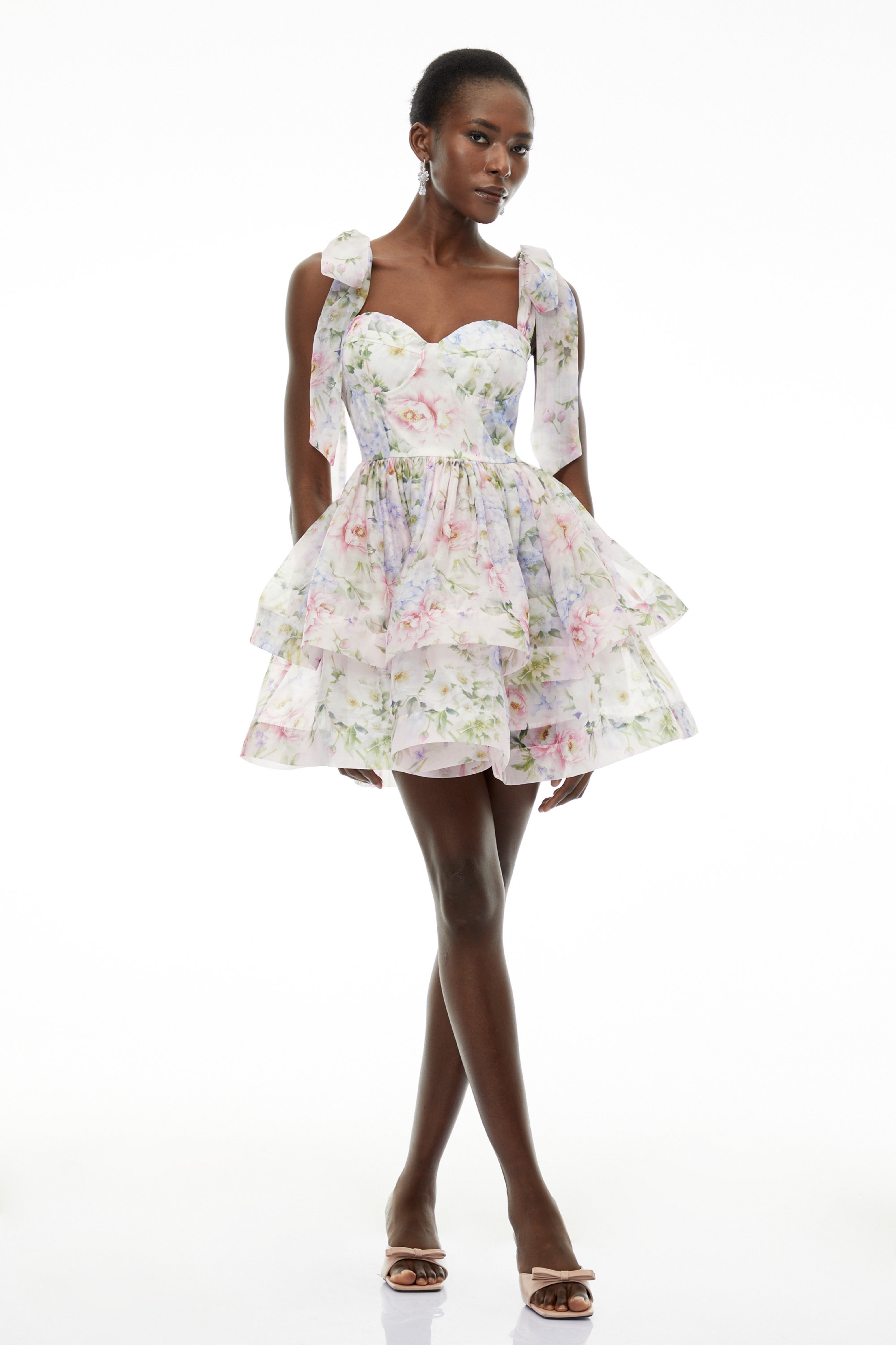 Hélène Multicolor Pink Floral Print Flounced Mini Dress