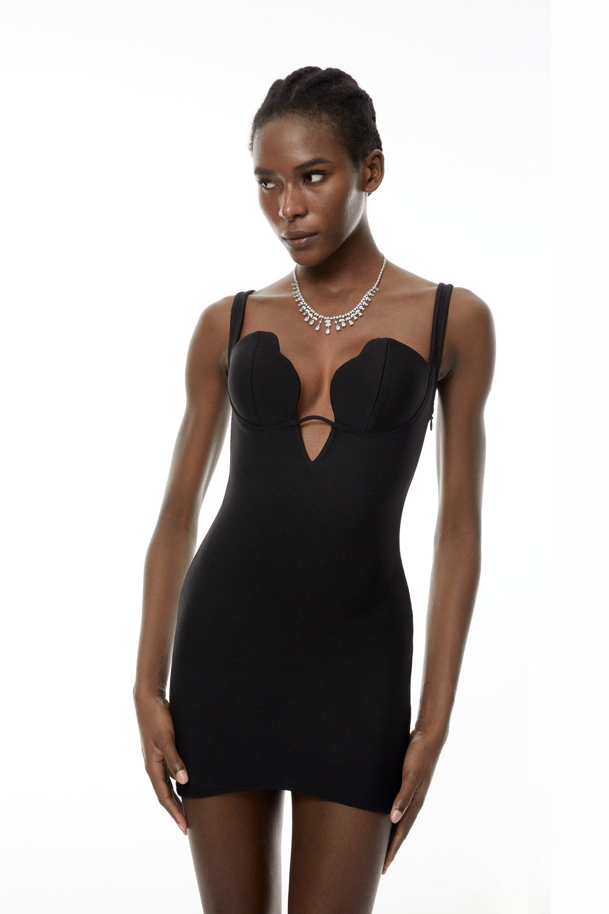 deep cut mini dress Helmi Black Deep V-Neck Mini Dress, M / Black