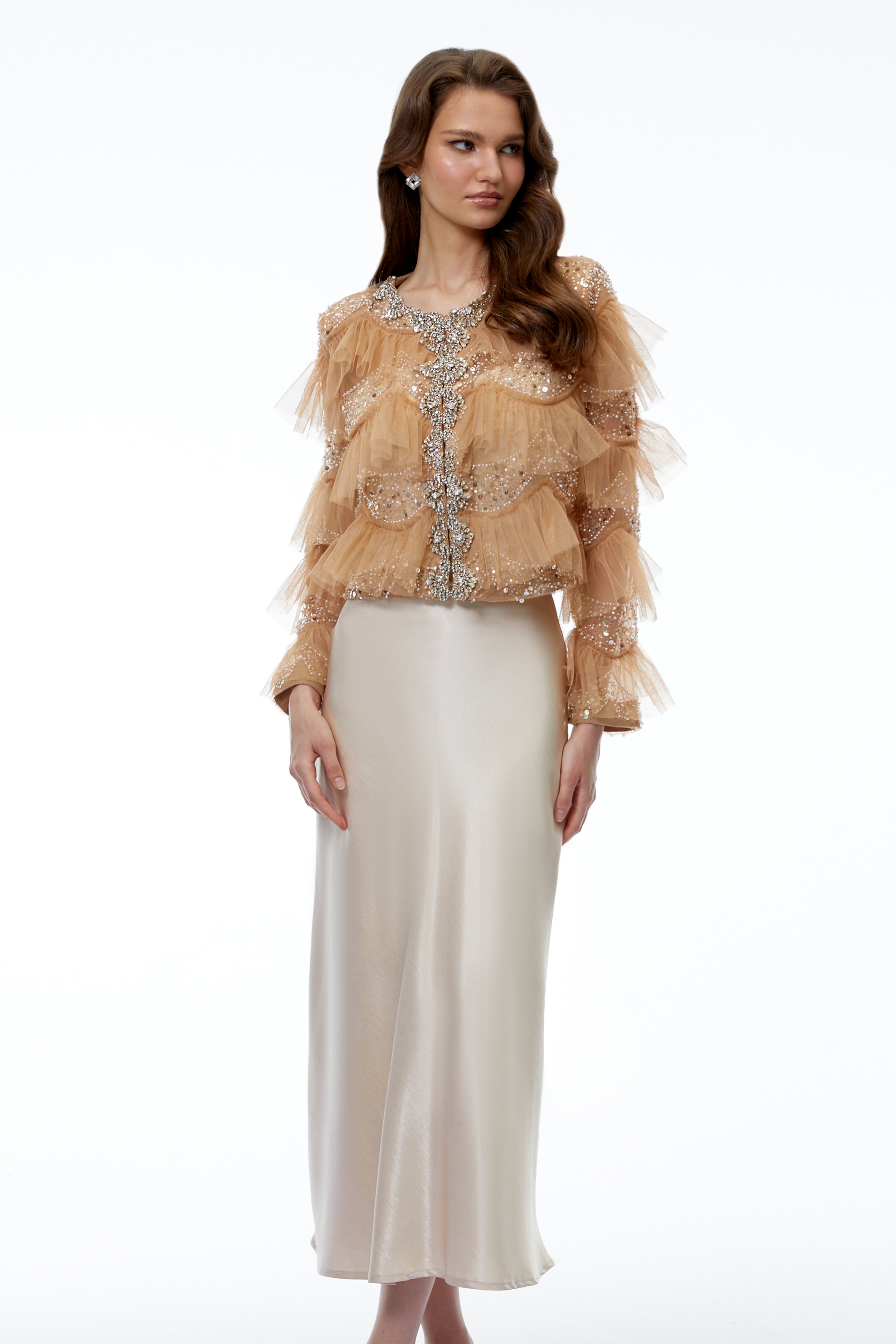 Blouse à volants et strass Henare Brown
