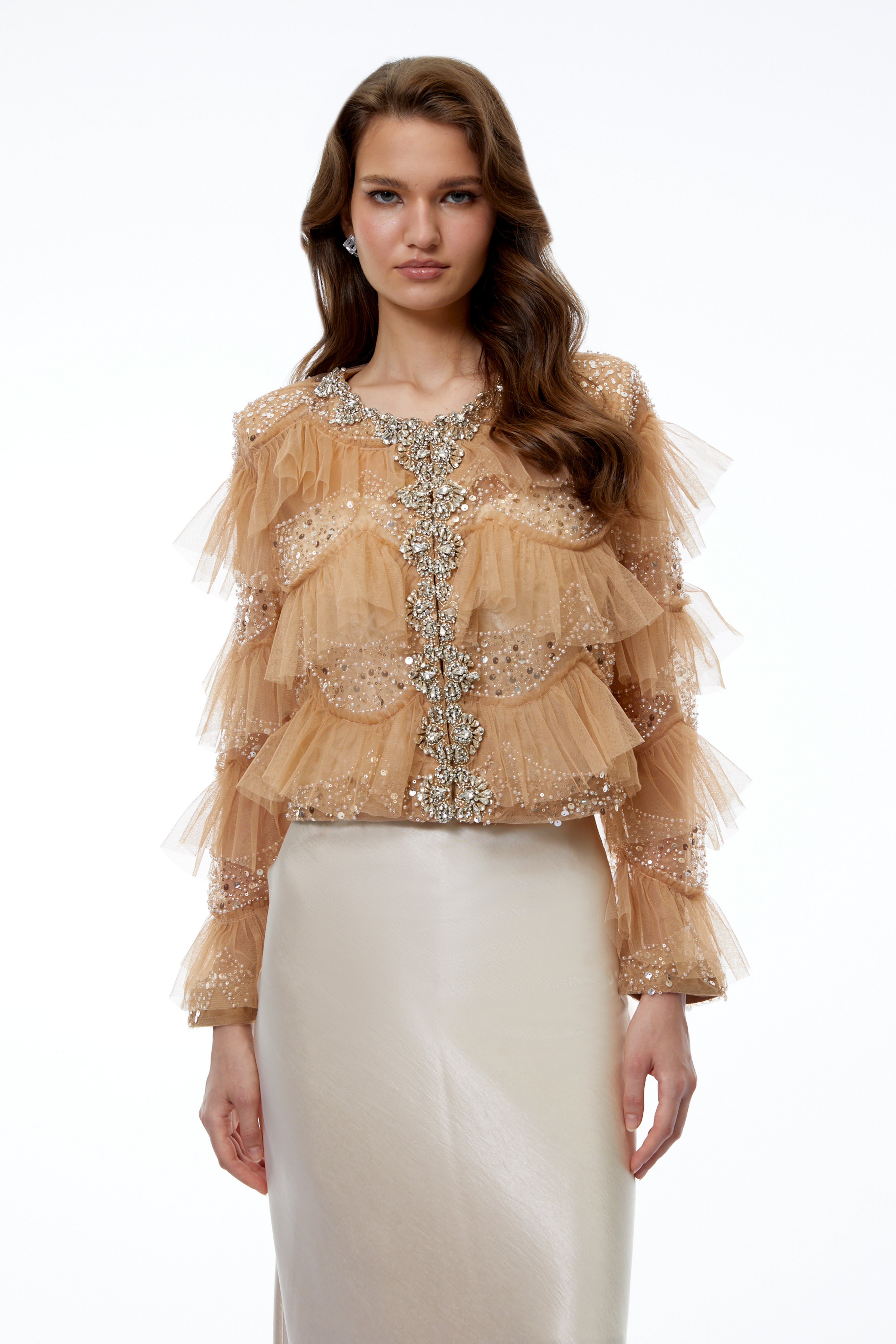 Blouse à volants et strass Henare Brown