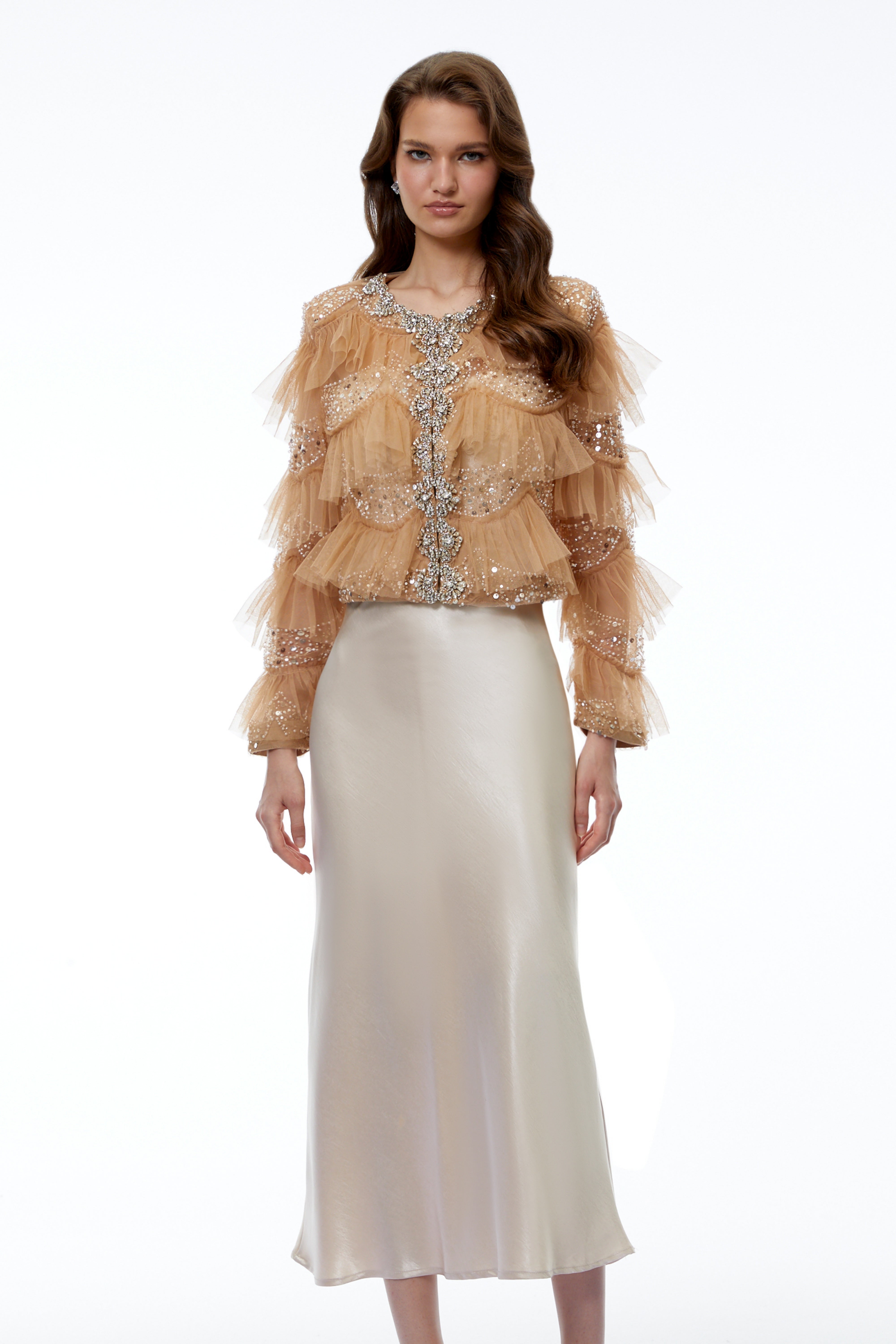 Blouse à volants et strass Henare Brown