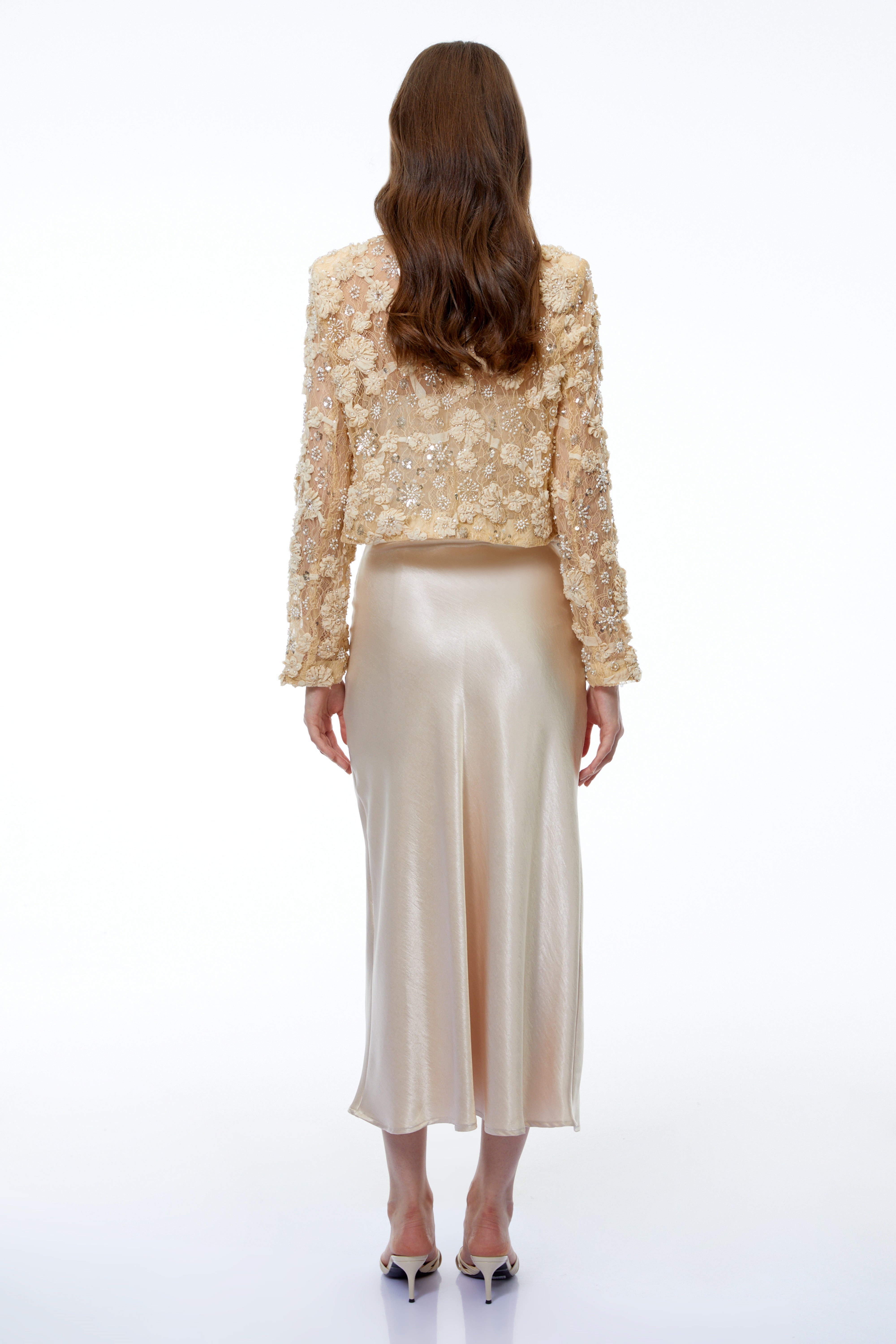 Blouse Hera Champagne à motifs floraux brodés et strass