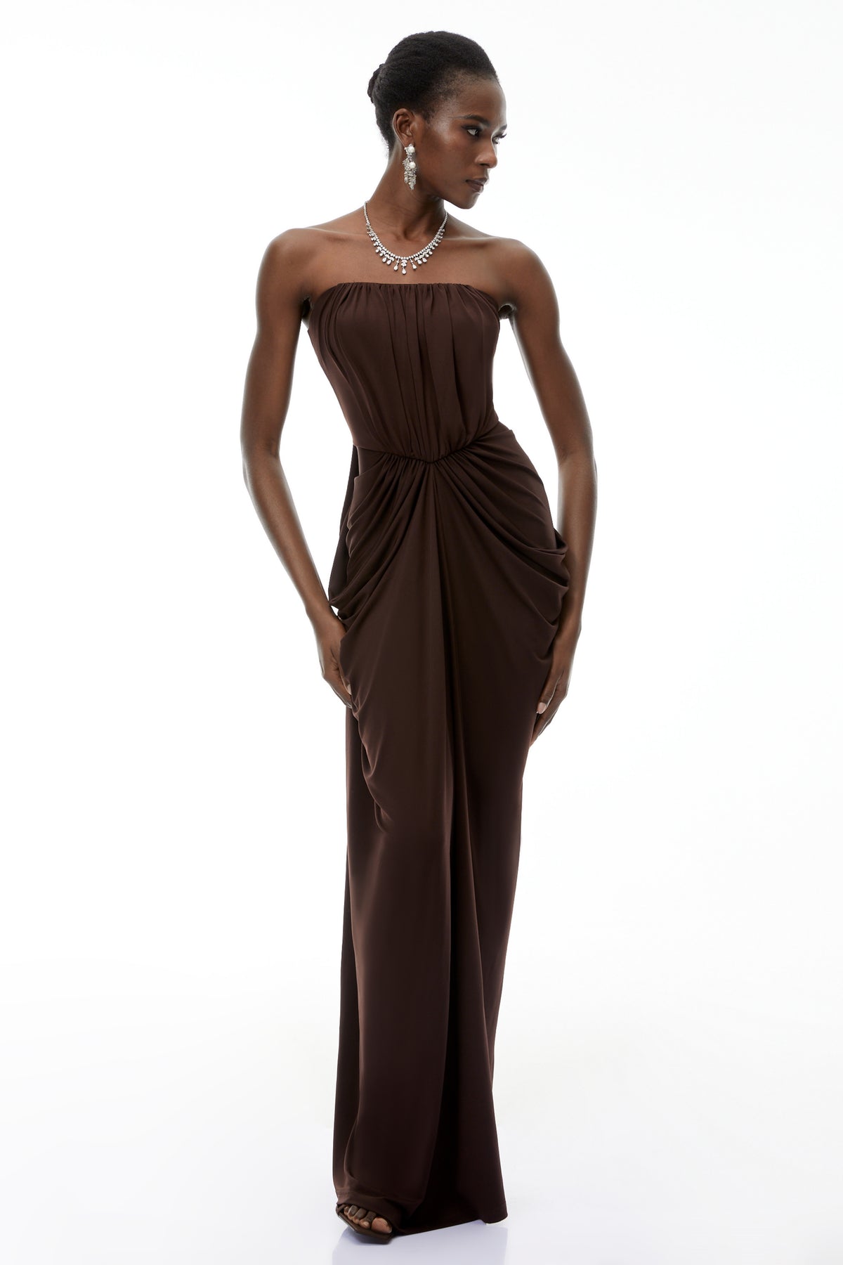 chocolate brown semi formal dresses Flora Satin Maxi Dress main image 1