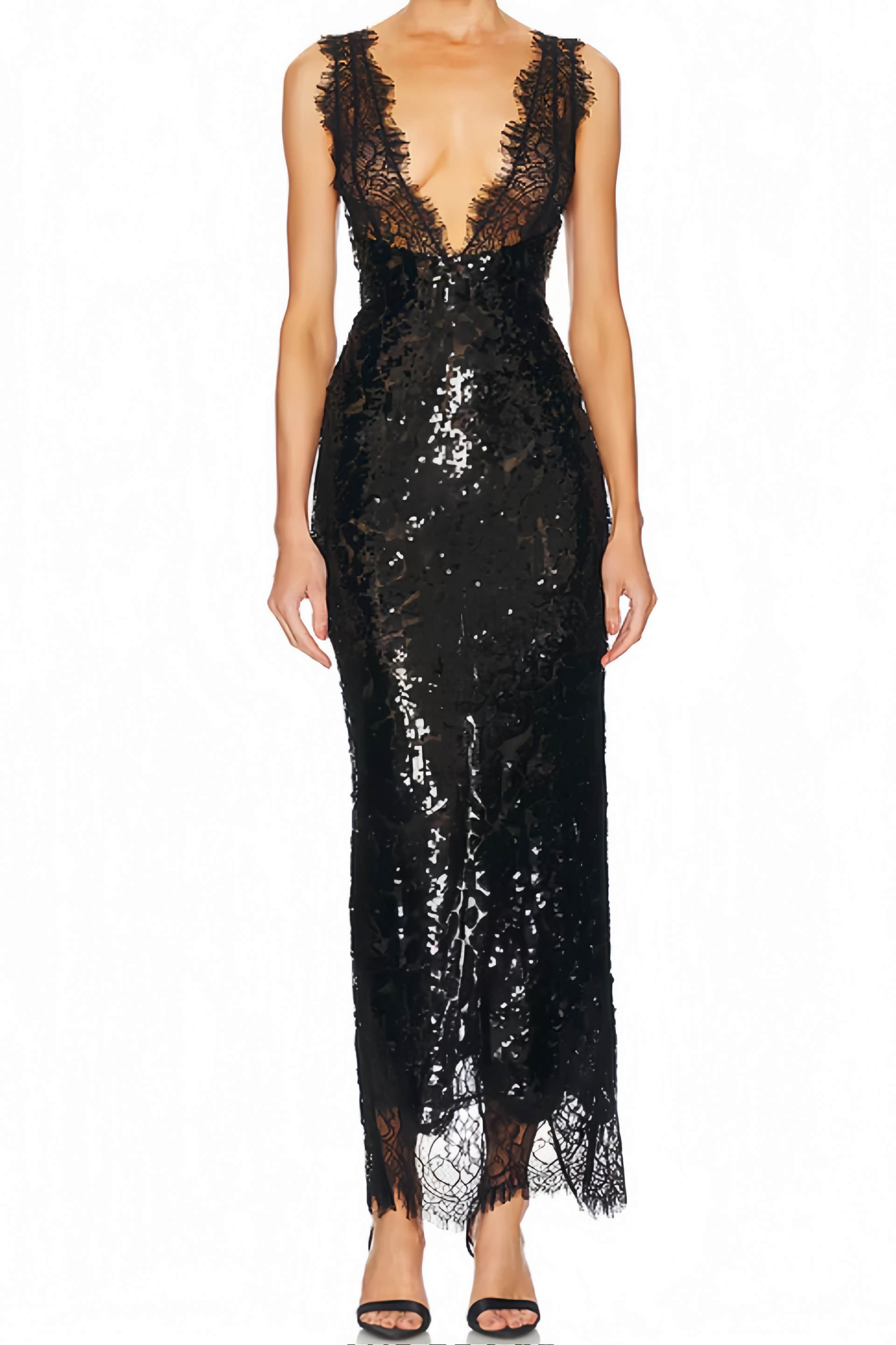 Ava Black Lace Panel Sequined Maxi Dress Ava Black Lace Panel Sequined Maxi Dress