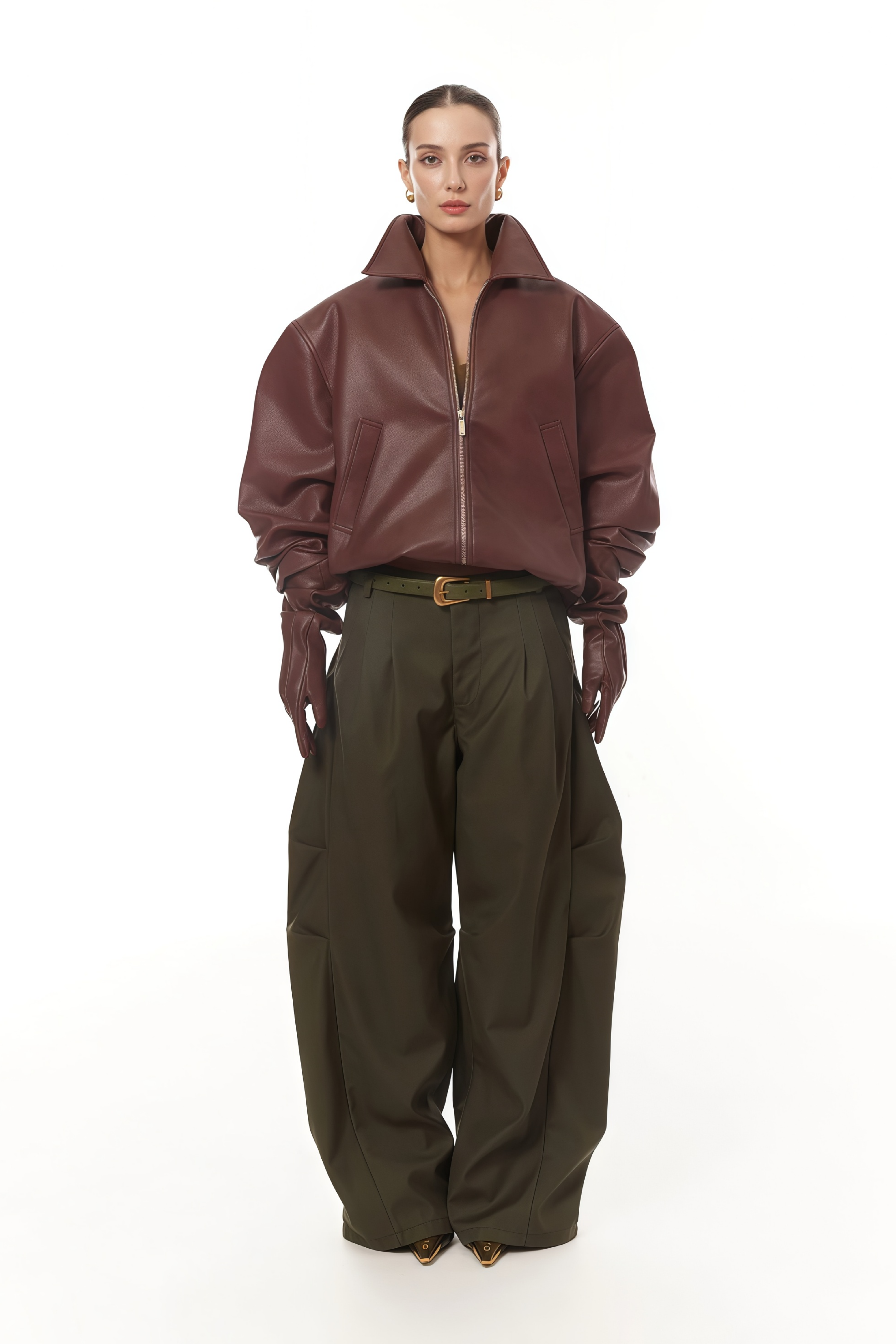 Bomberjacke aus schwarzem genarbtem Leder von Harbor