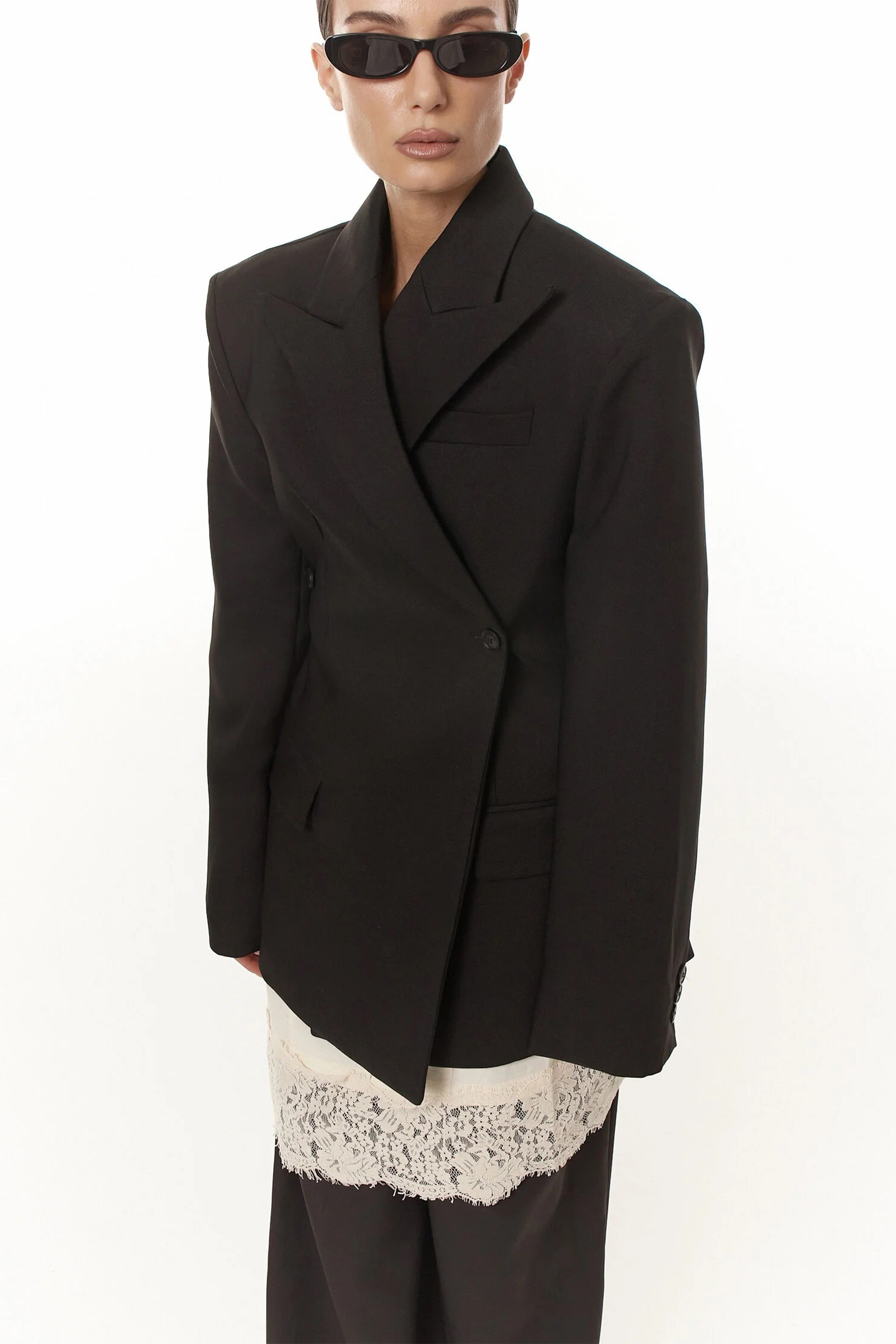 Dianthe Black Double-Breasted Oversize Blazer