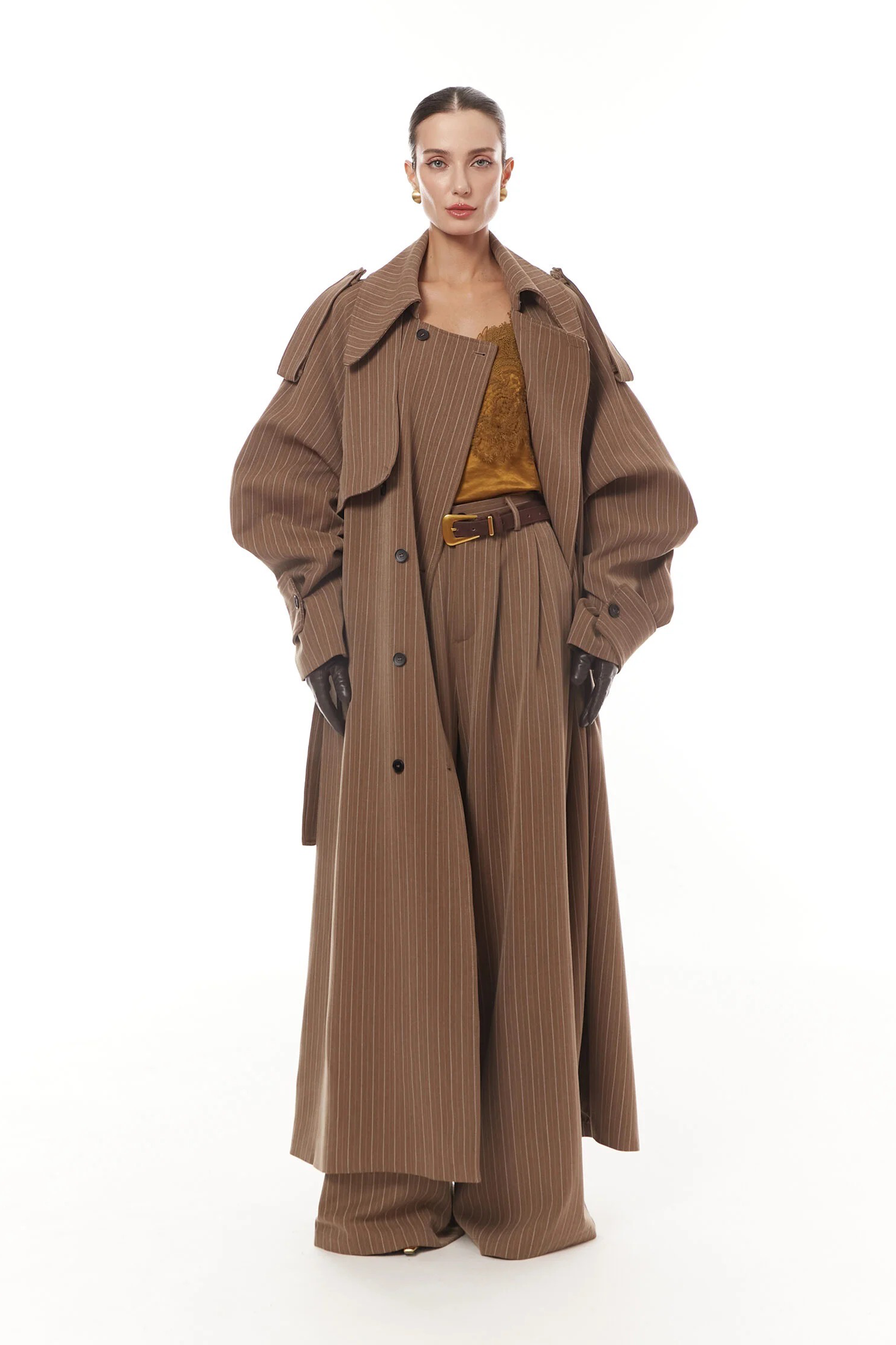 Clémence Braun gestreifter Trenchcoat &amp; Hosen Set