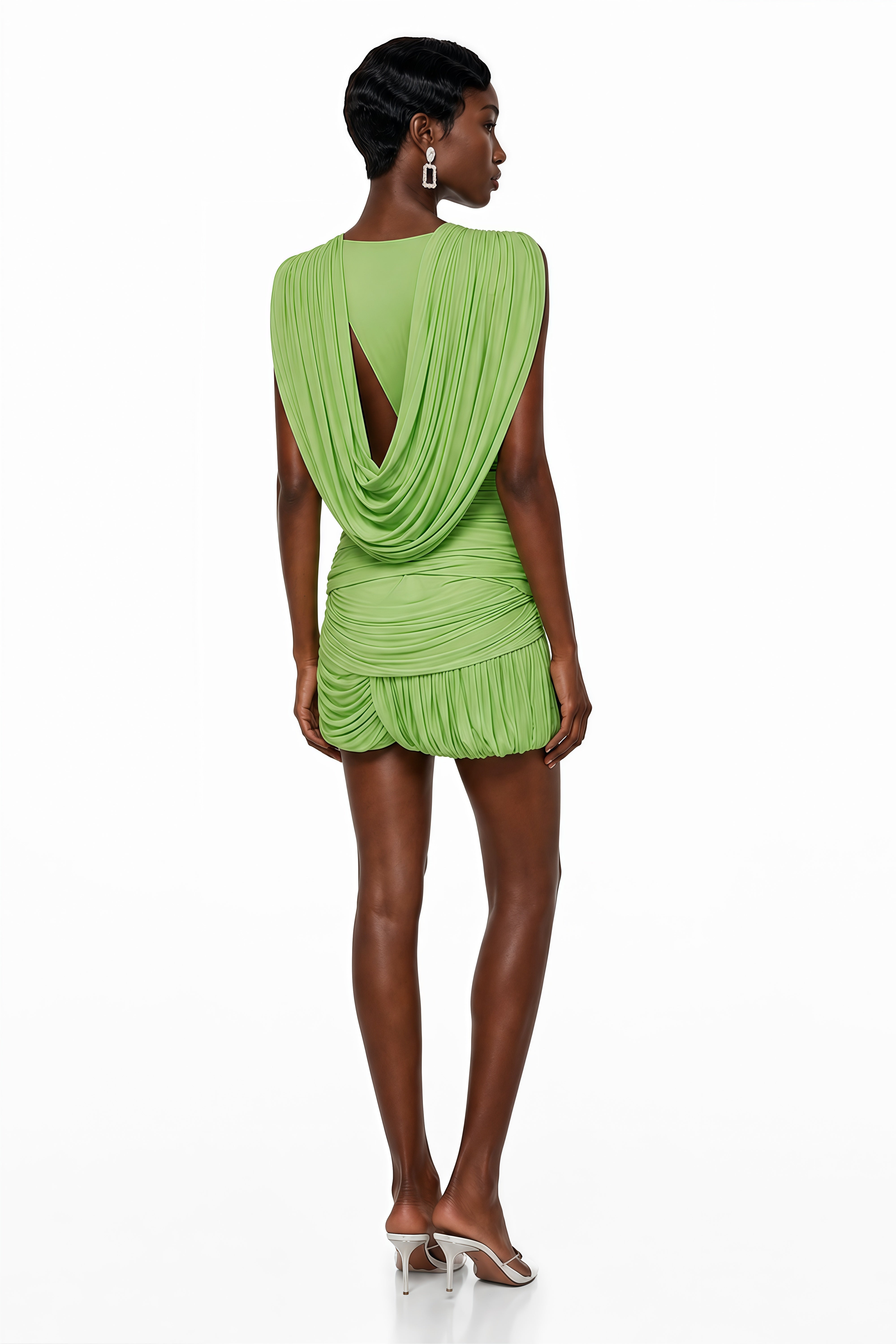 Idalina Green Cross Front Ruched Top & Skirt Set