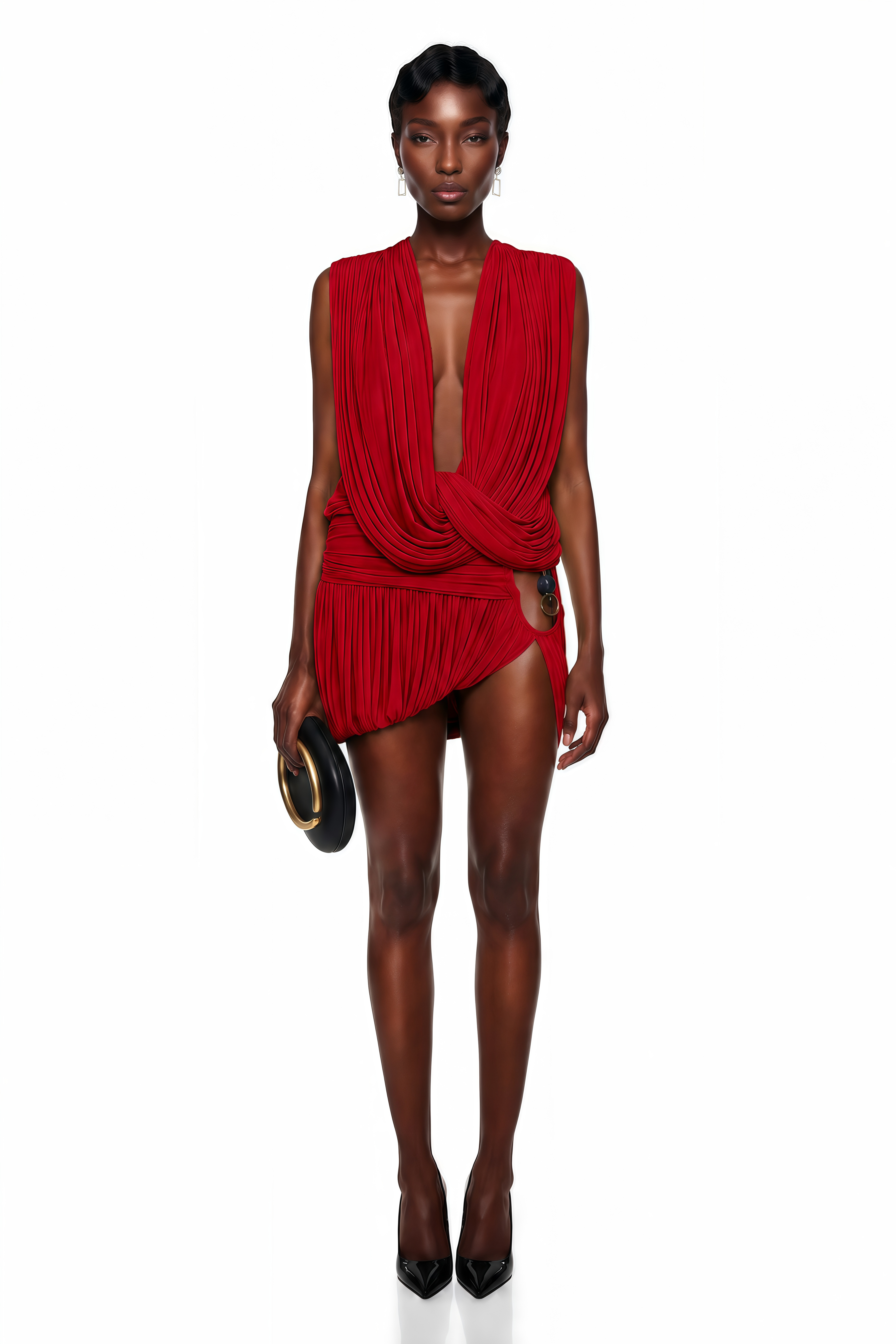 Idalina Red Cross Front Ruched Top & Skirt Set