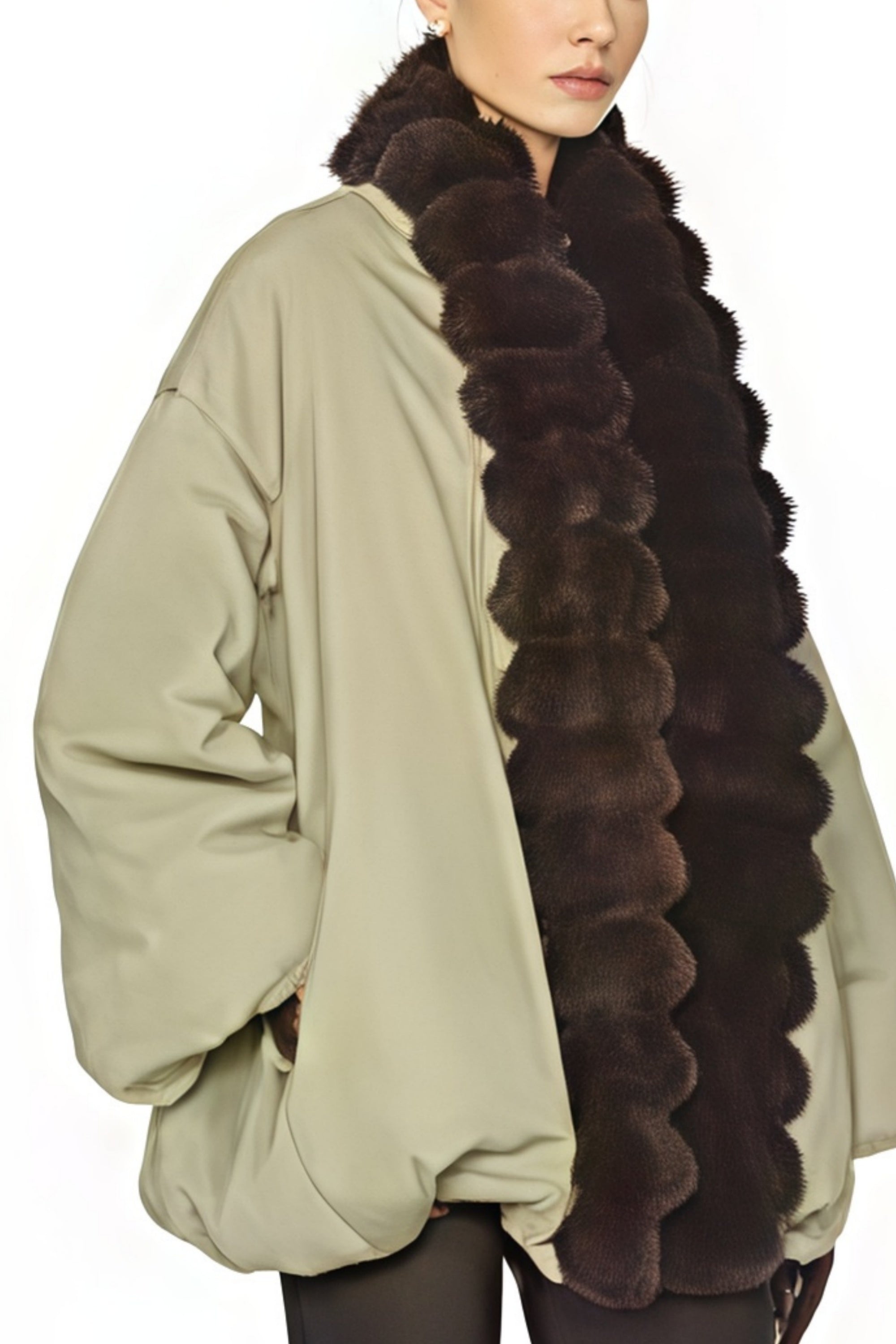 Ileana Green Fur Trim Bubble Down Jacket