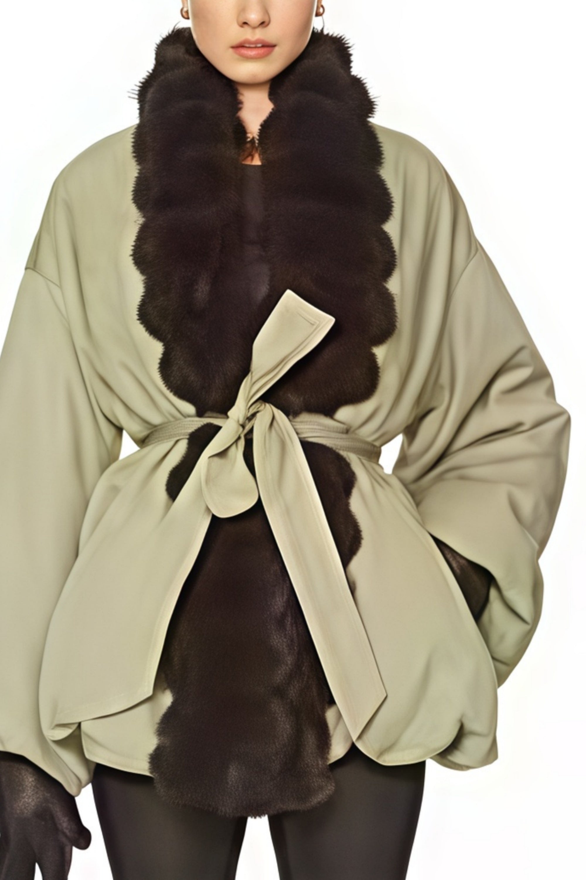 Ileana Green Fur Trim Bubble Down Jacket