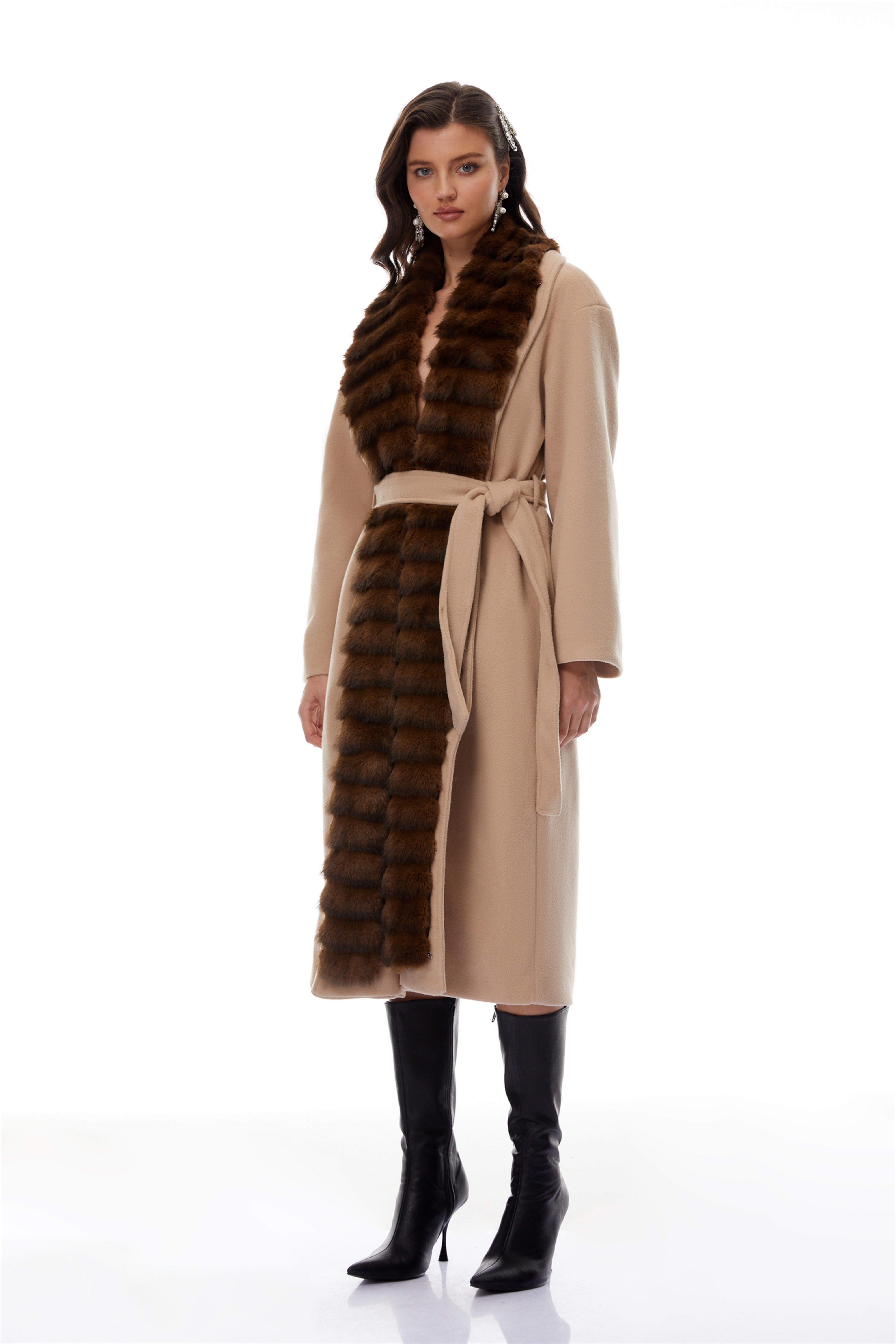 Ileana Khaki Fur Trim Trench Coat