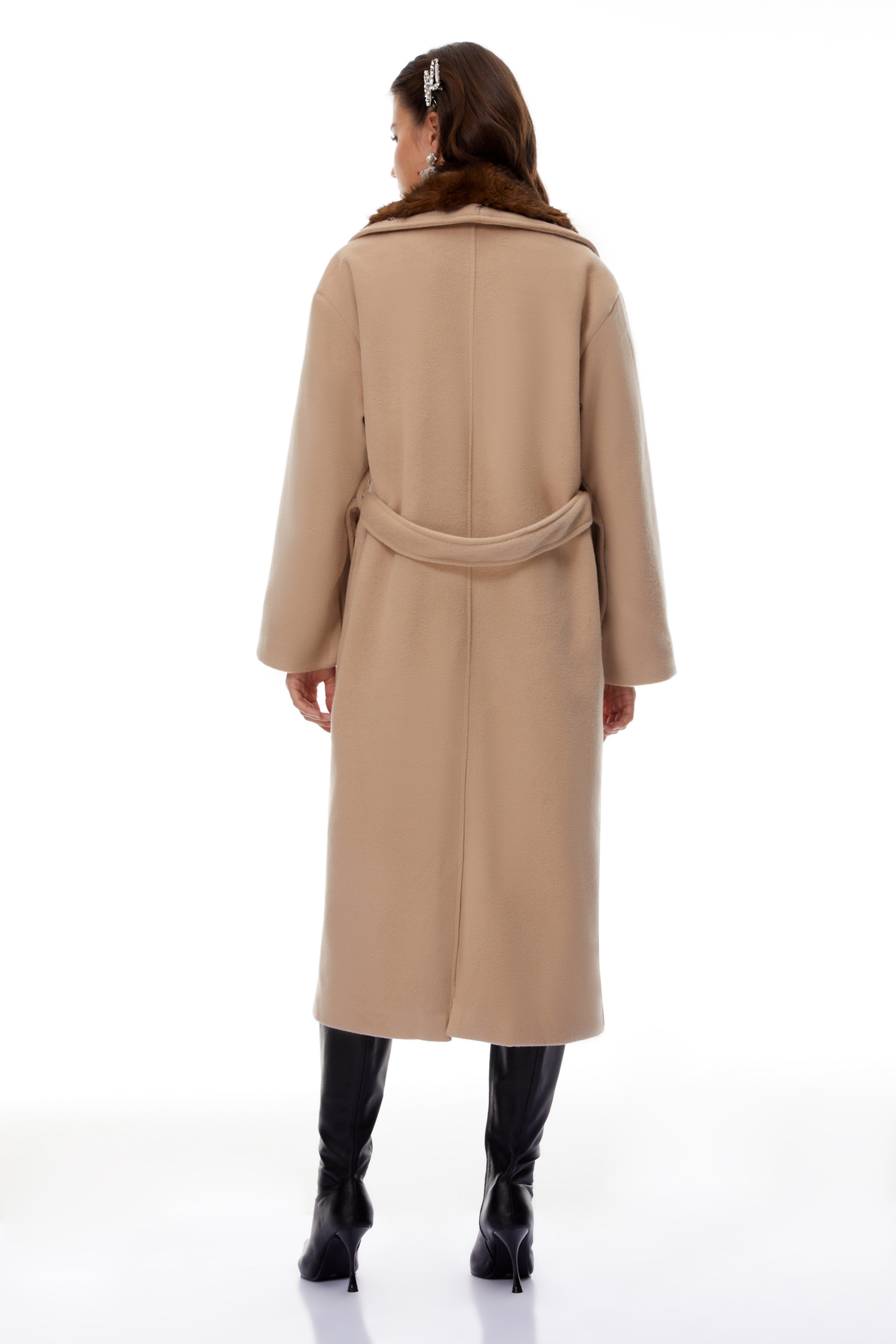Ileana Khaki Fur Trim Trench Coat