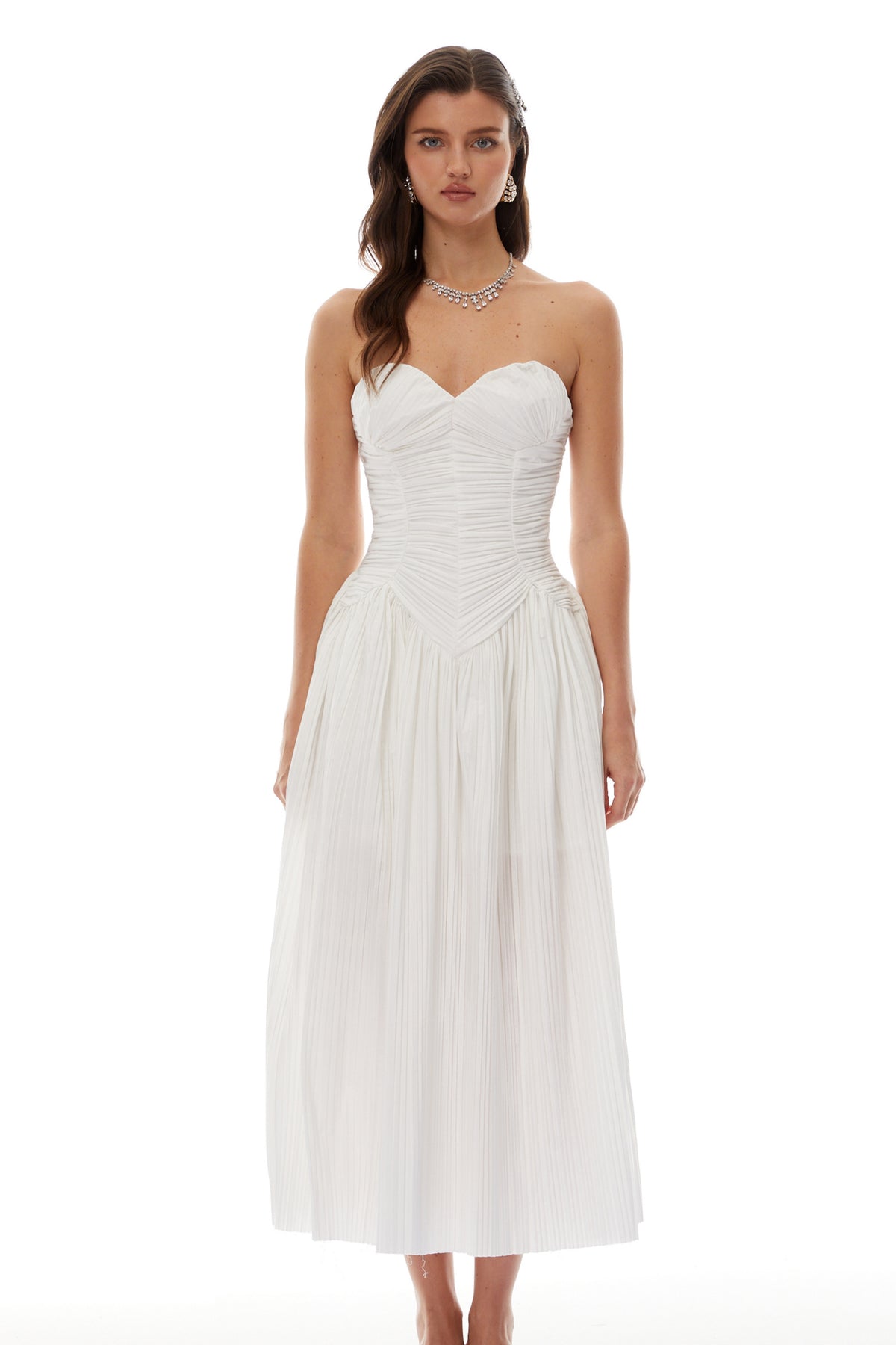 white ruched off the shoulder dress Nox Anabel -JE1007 Fitted Off-Shoulder Slit Gown 12 / White