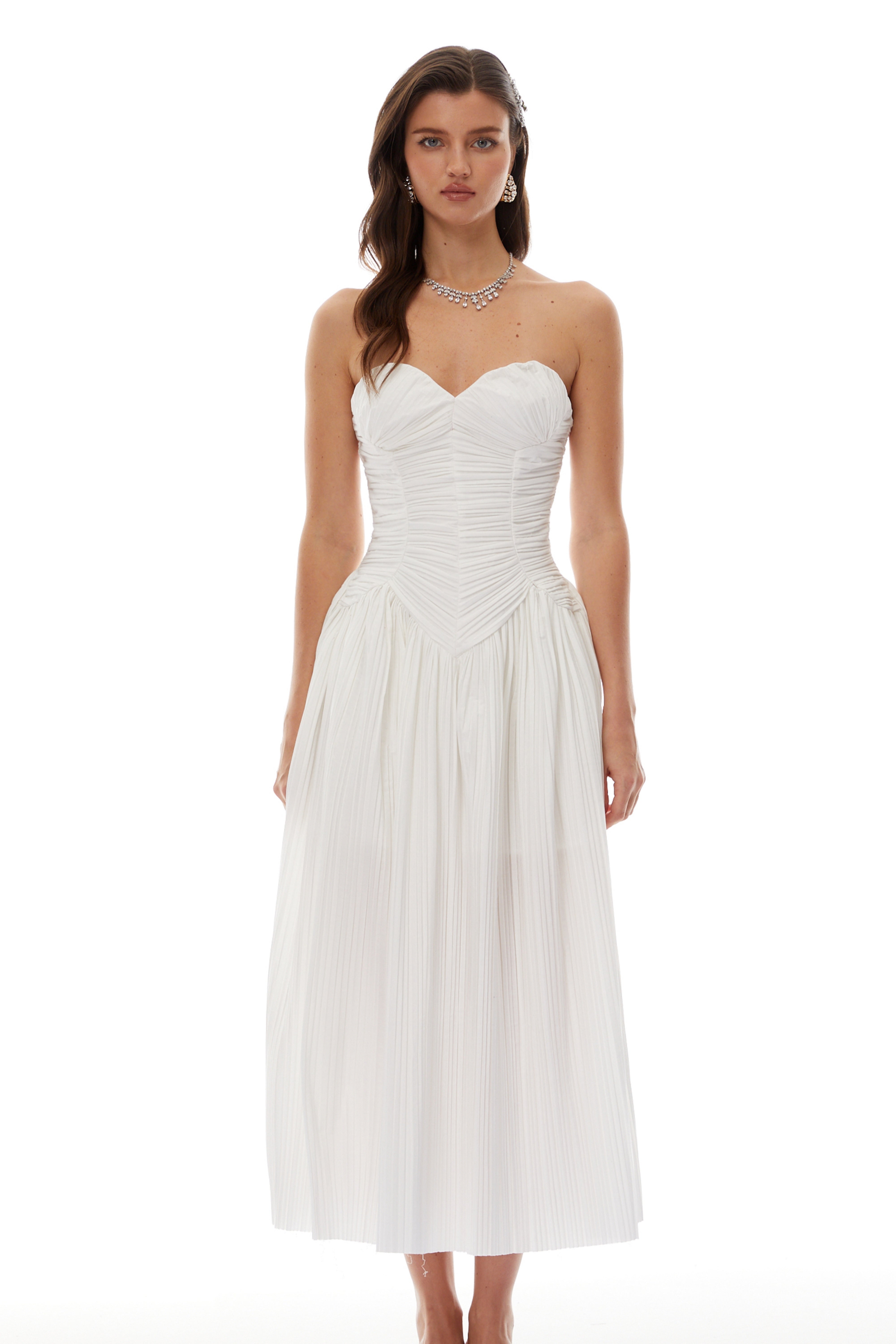 Ilinca White Off-Shoulder Ruched Maxi Dress