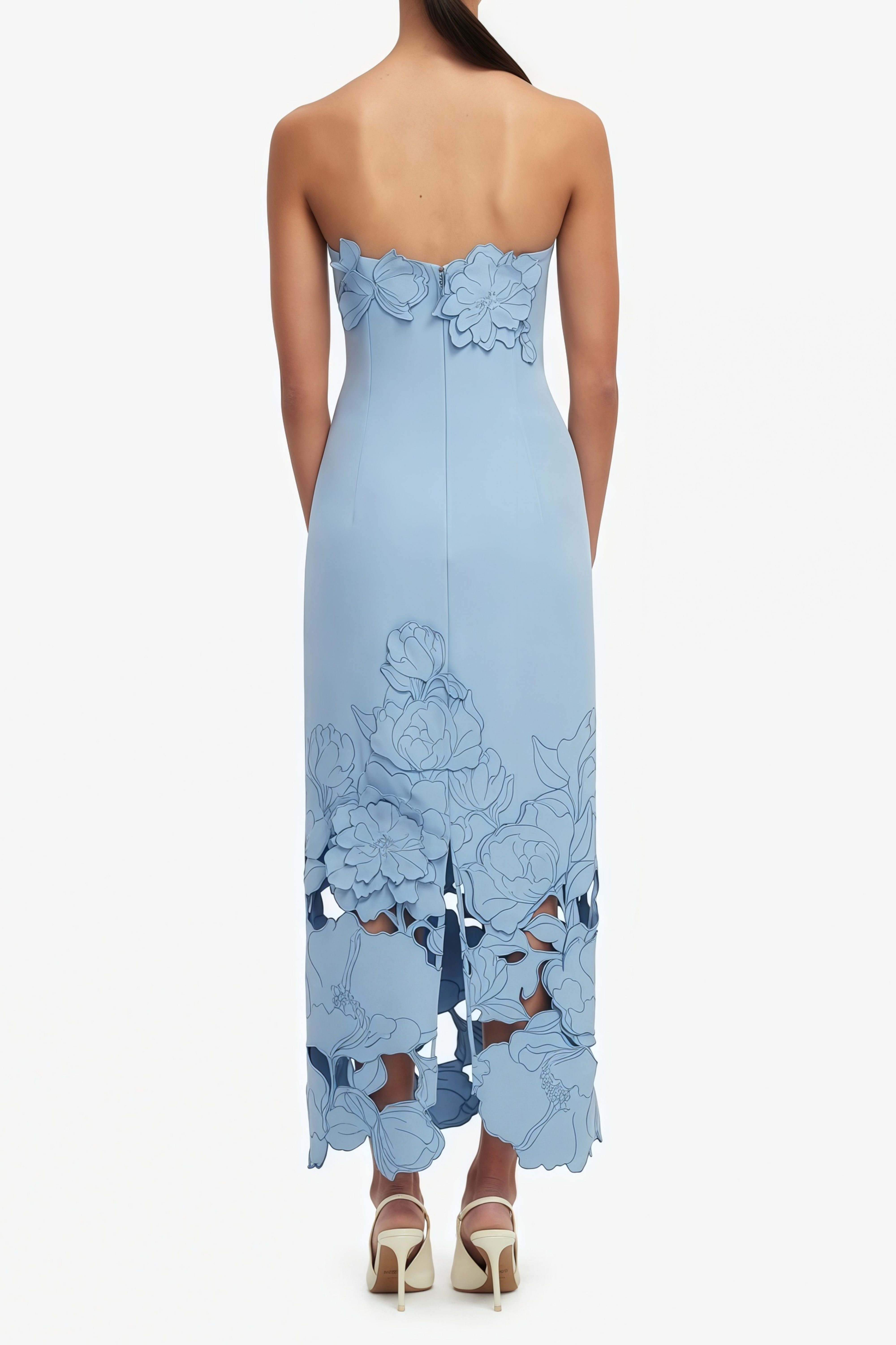 Inga Blue Strapless Floral Embroidered Maxi Dress