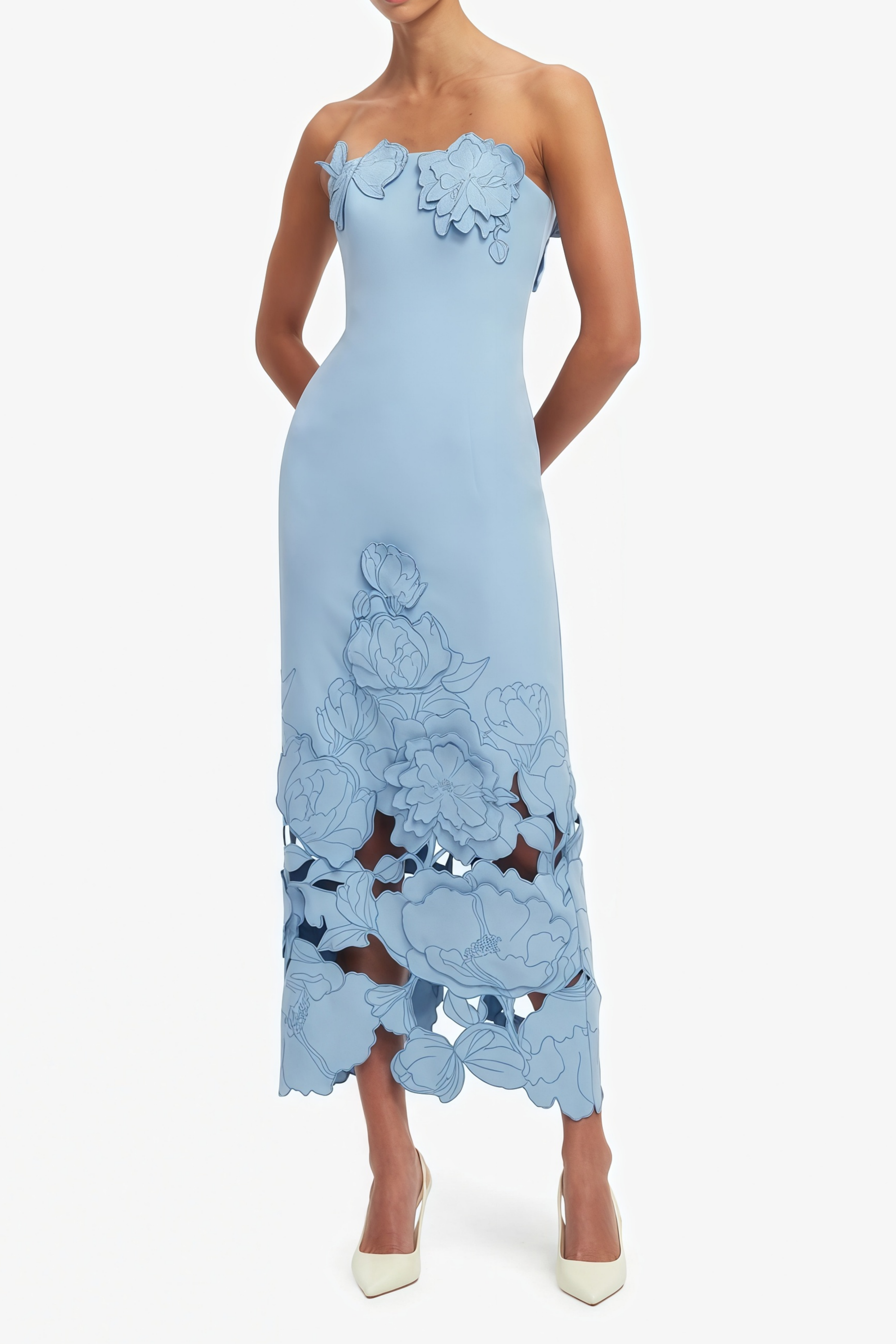 Inga Blue Strapless Floral Embroidered Maxi Dress