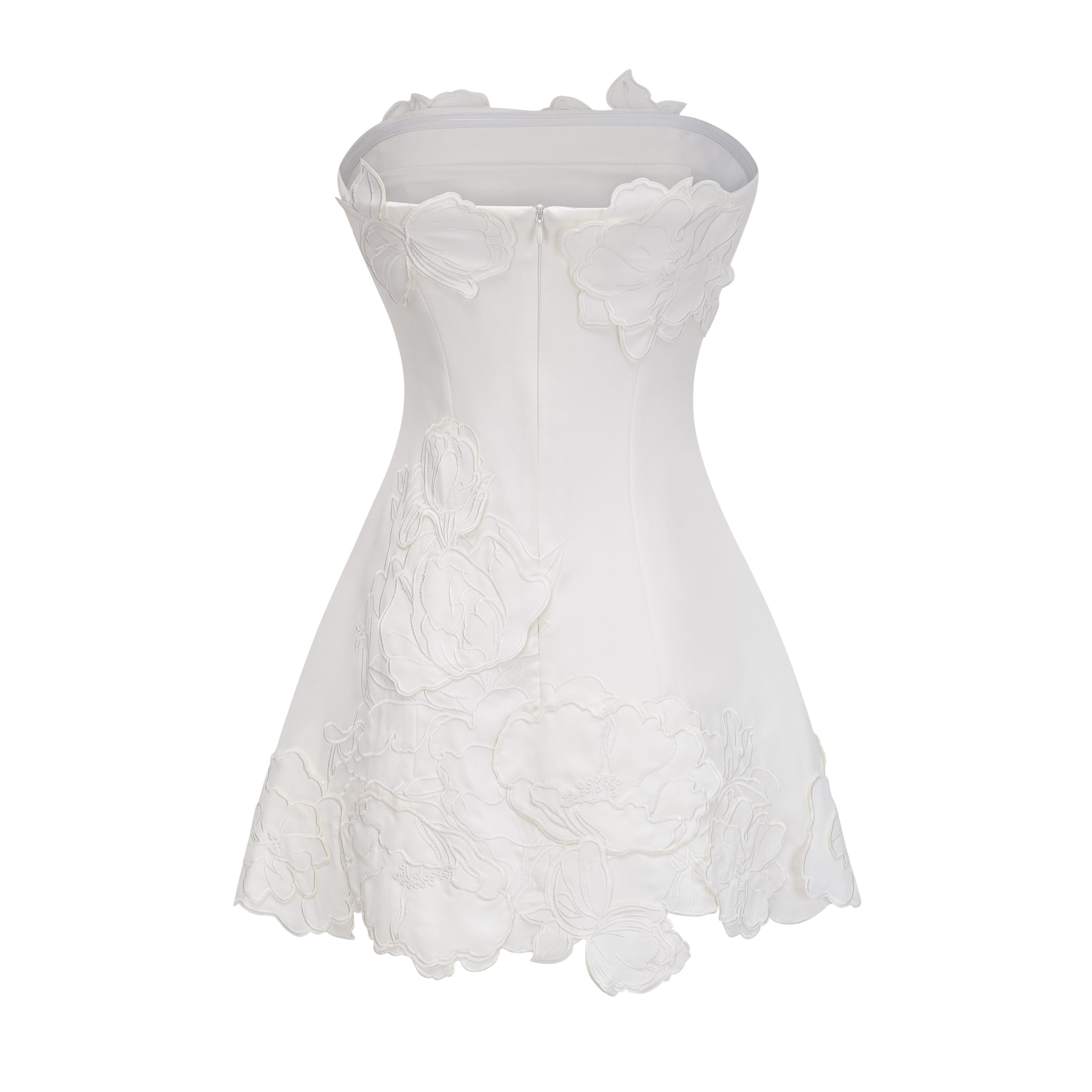 Inga Cream White Strapless Floral Embroidered Mini Dress