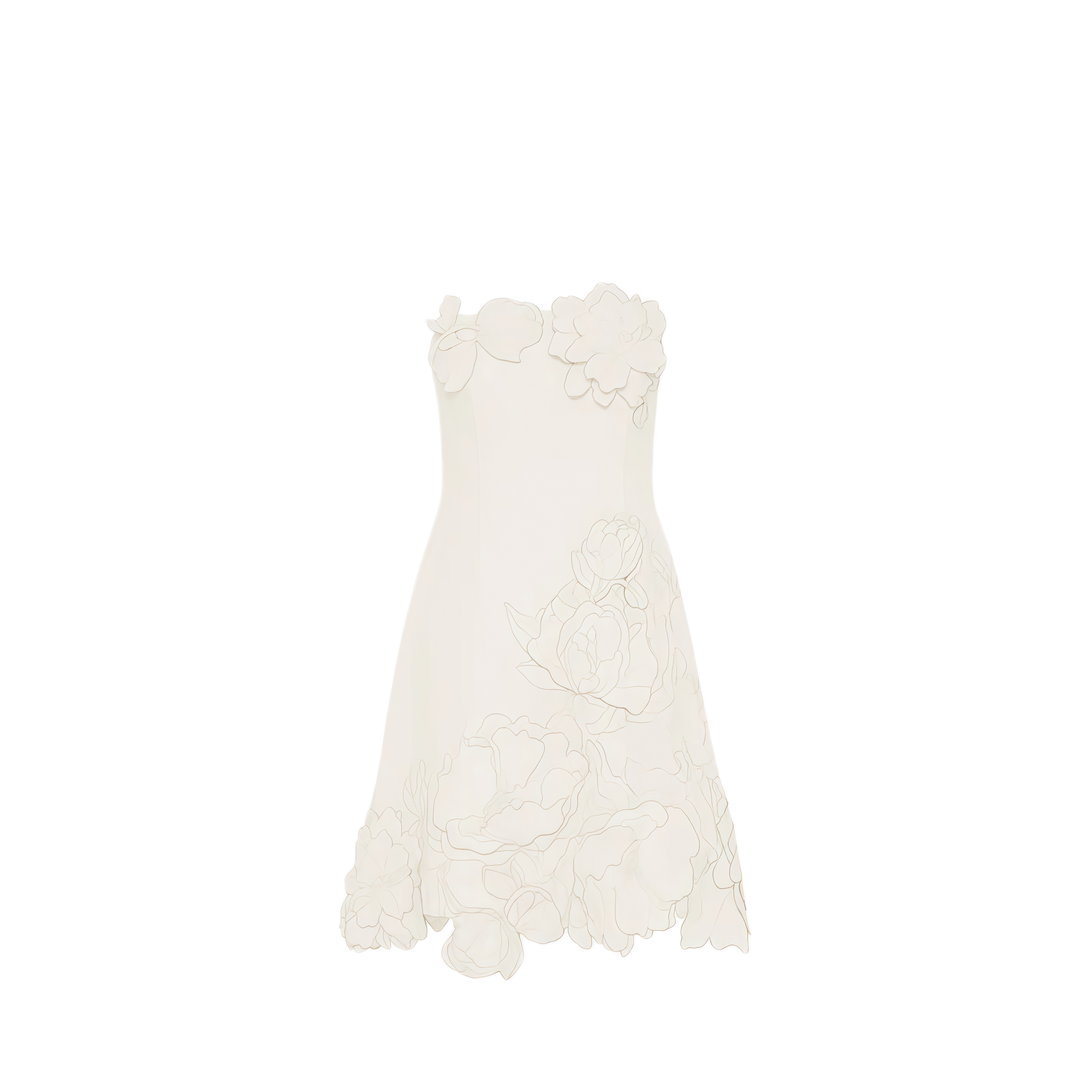 Inga Cremeweißes trägerloses Minikleid mit Blumenstickerei